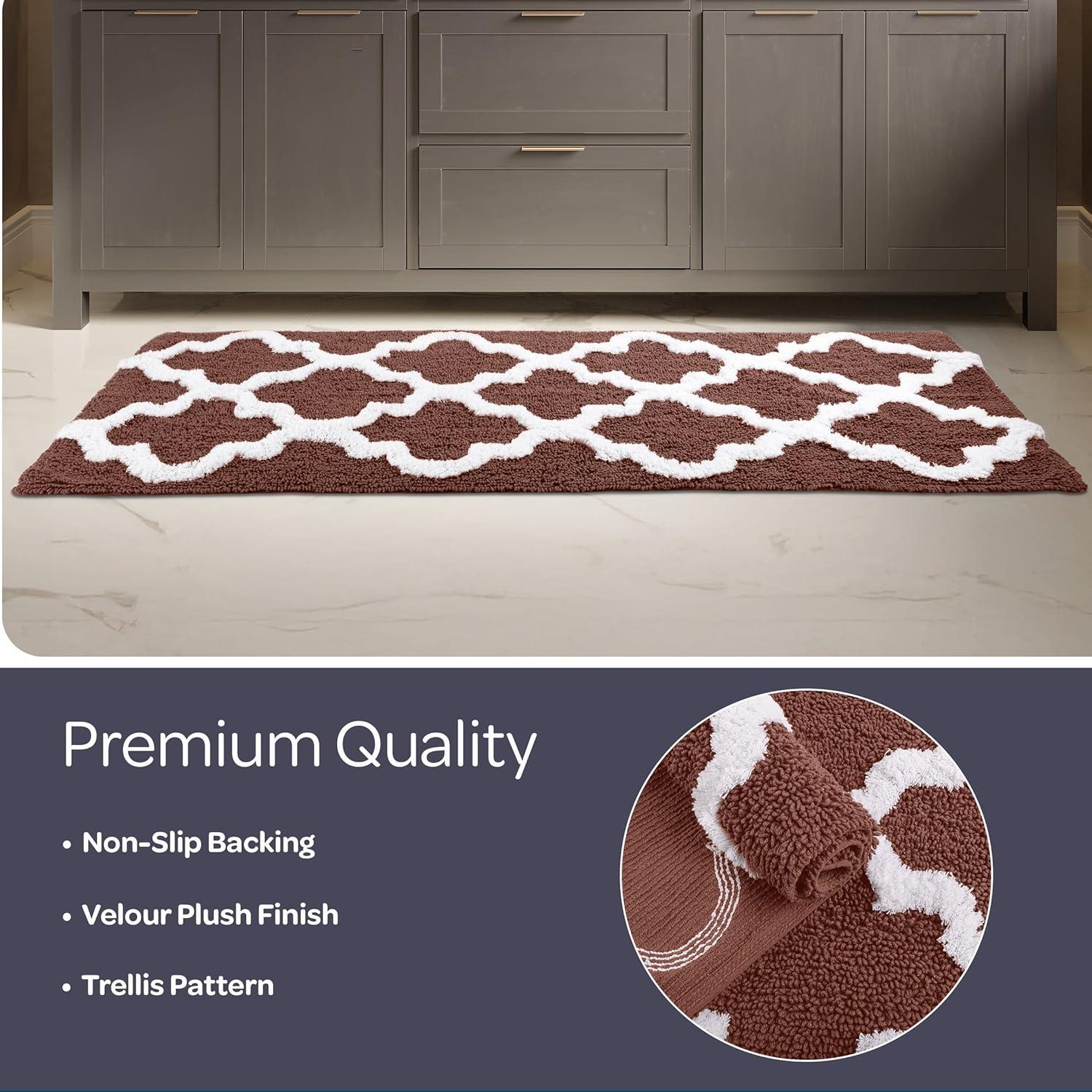 image100 Cotton Bathroom Rug 24x60Inch Bathmat with Trellis Pattern and NonSlip Base Machine Washable Bathroom Rugs by Lavish Home BlackChocolate