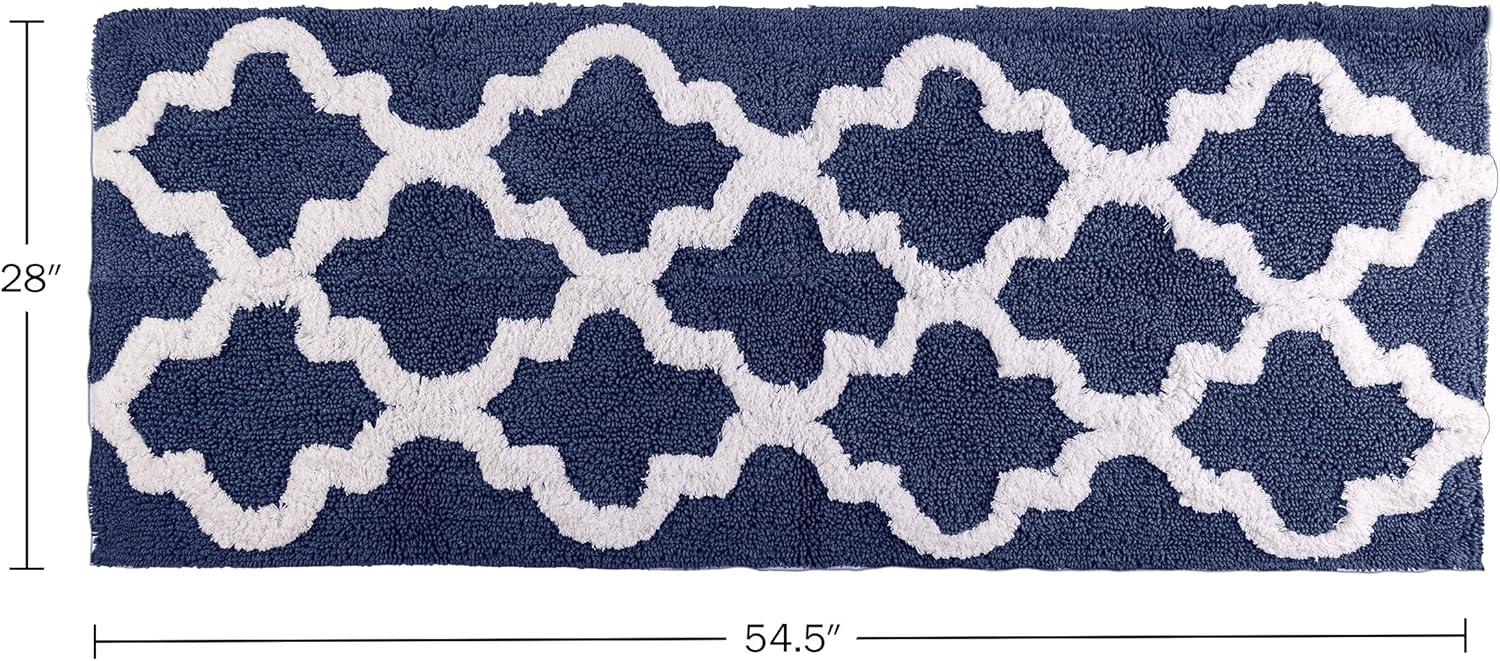 image100 Cotton Bathroom Rug 24x60Inch Bathmat with Trellis Pattern and NonSlip Base Machine Washable Bathroom Rugs by Lavish Home BlackNavy