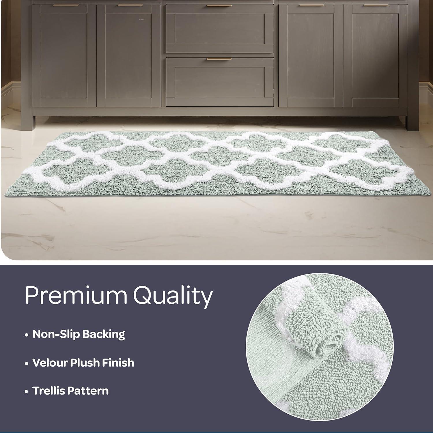 image100 Cotton Bathroom Rug 24x60Inch Bathmat with Trellis Pattern and NonSlip Base Machine Washable Bathroom Rugs by Lavish Home BlackSeafoam