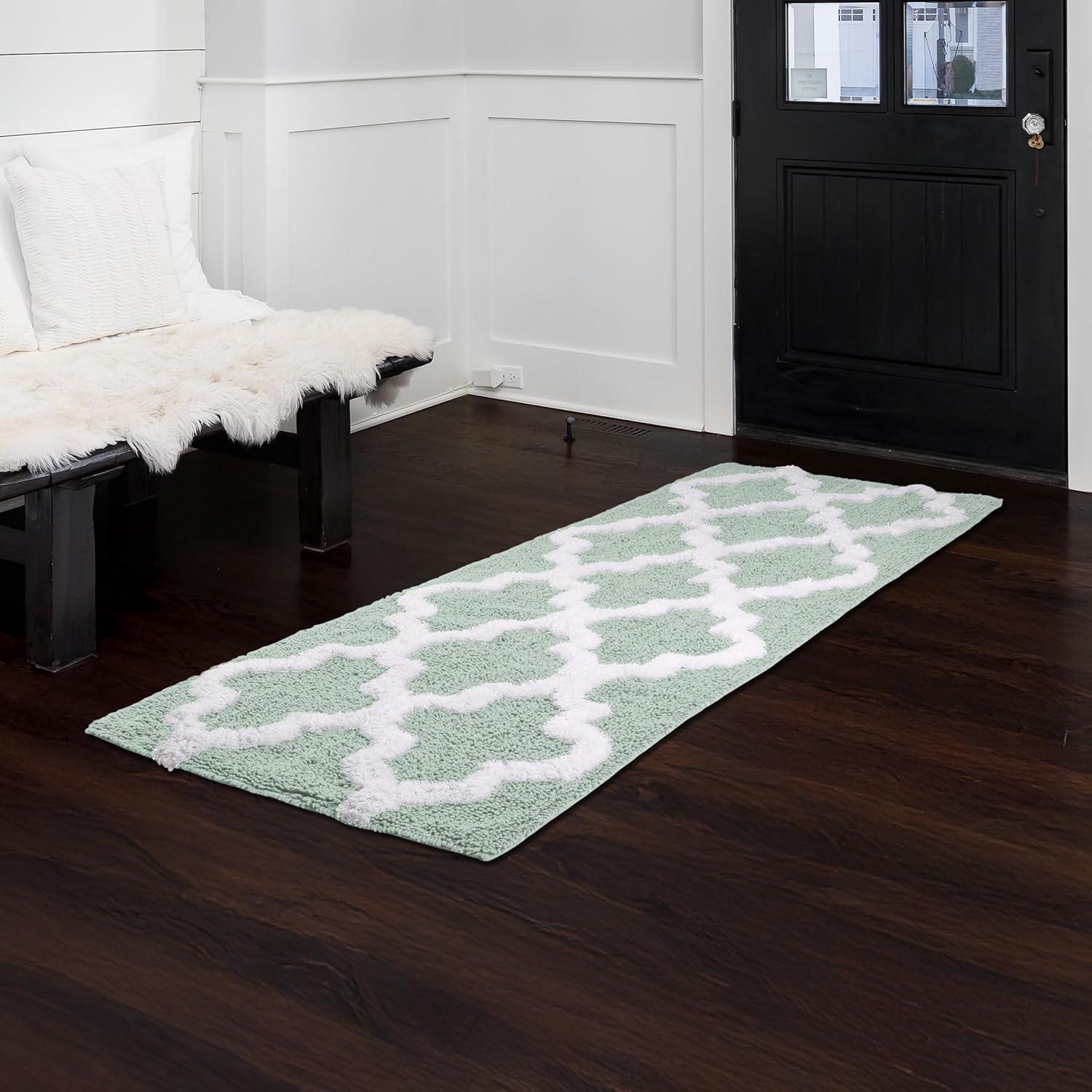 image100 Cotton Bathroom Rug 24x60Inch Bathmat with Trellis Pattern and NonSlip Base Machine Washable Bathroom Rugs by Lavish Home BlackSeafoam