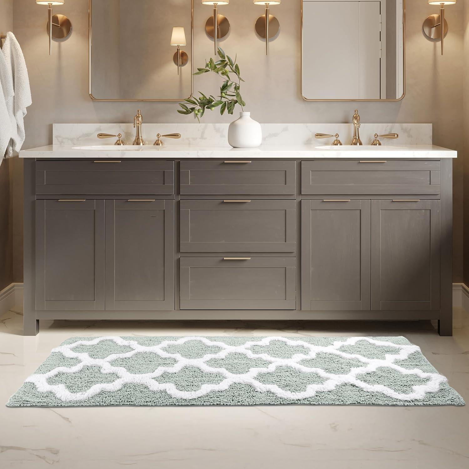 image100 Cotton Bathroom Rug 24x60Inch Bathmat with Trellis Pattern and NonSlip Base Machine Washable Bathroom Rugs by Lavish Home BlackSeafoam