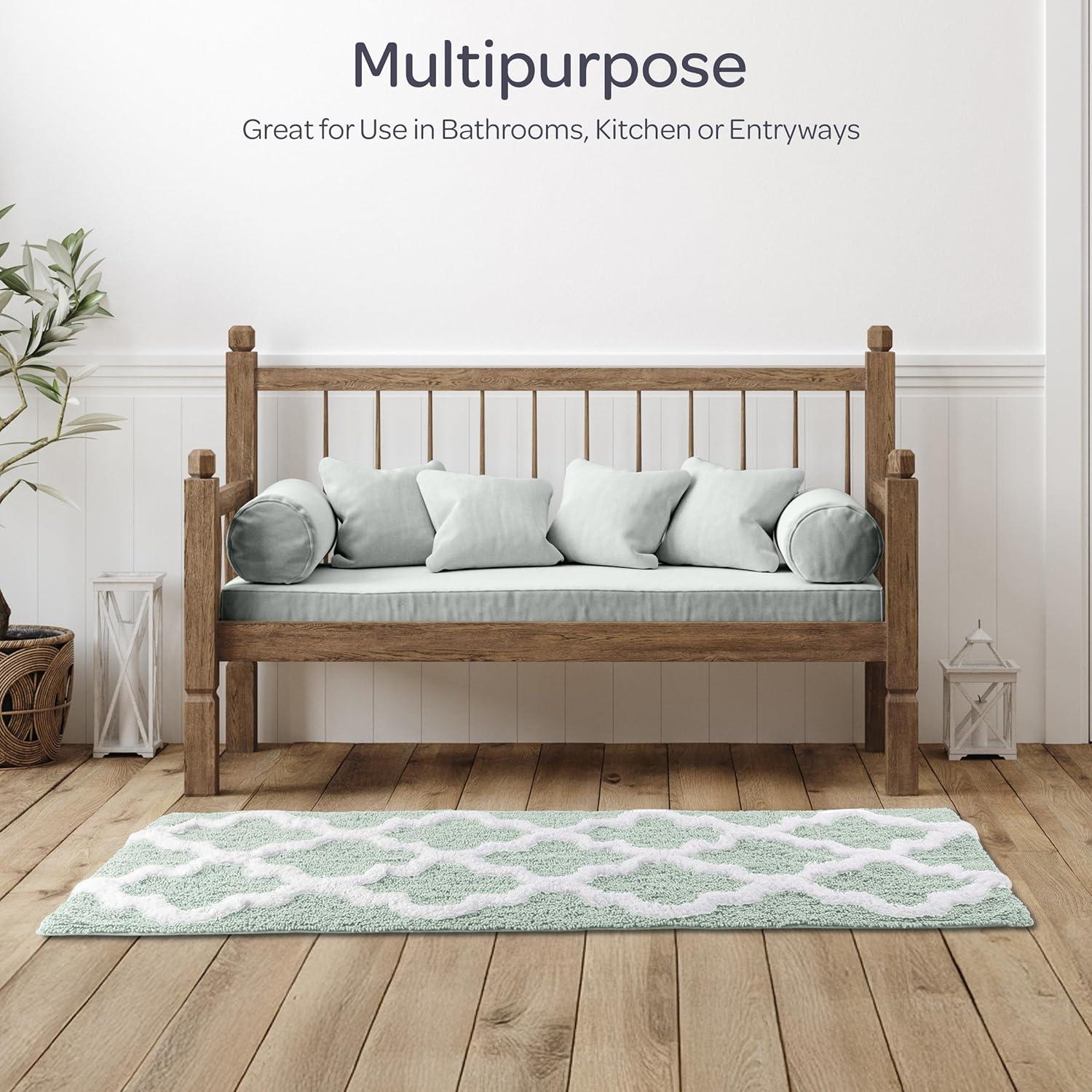 image100 Cotton Bathroom Rug 24x60Inch Bathmat with Trellis Pattern and NonSlip Base Machine Washable Bathroom Rugs by Lavish Home BlackSeafoam