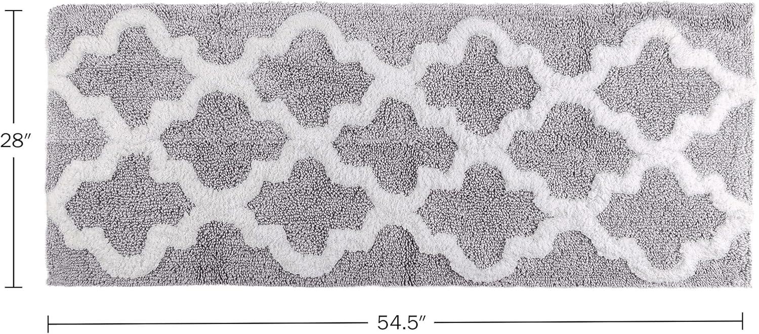 image100 Cotton Bathroom Rug 24x60Inch Bathmat with Trellis Pattern and NonSlip Base Machine Washable Bathroom Rugs by Lavish Home BlackSilver