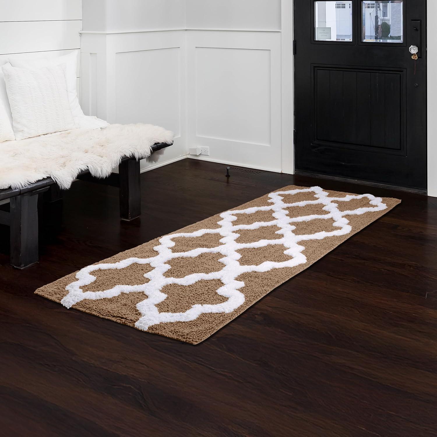 image100 Cotton Bathroom Rug 24x60Inch Bathmat with Trellis Pattern and NonSlip Base Machine Washable Bathroom Rugs by Lavish Home BlackTaupe