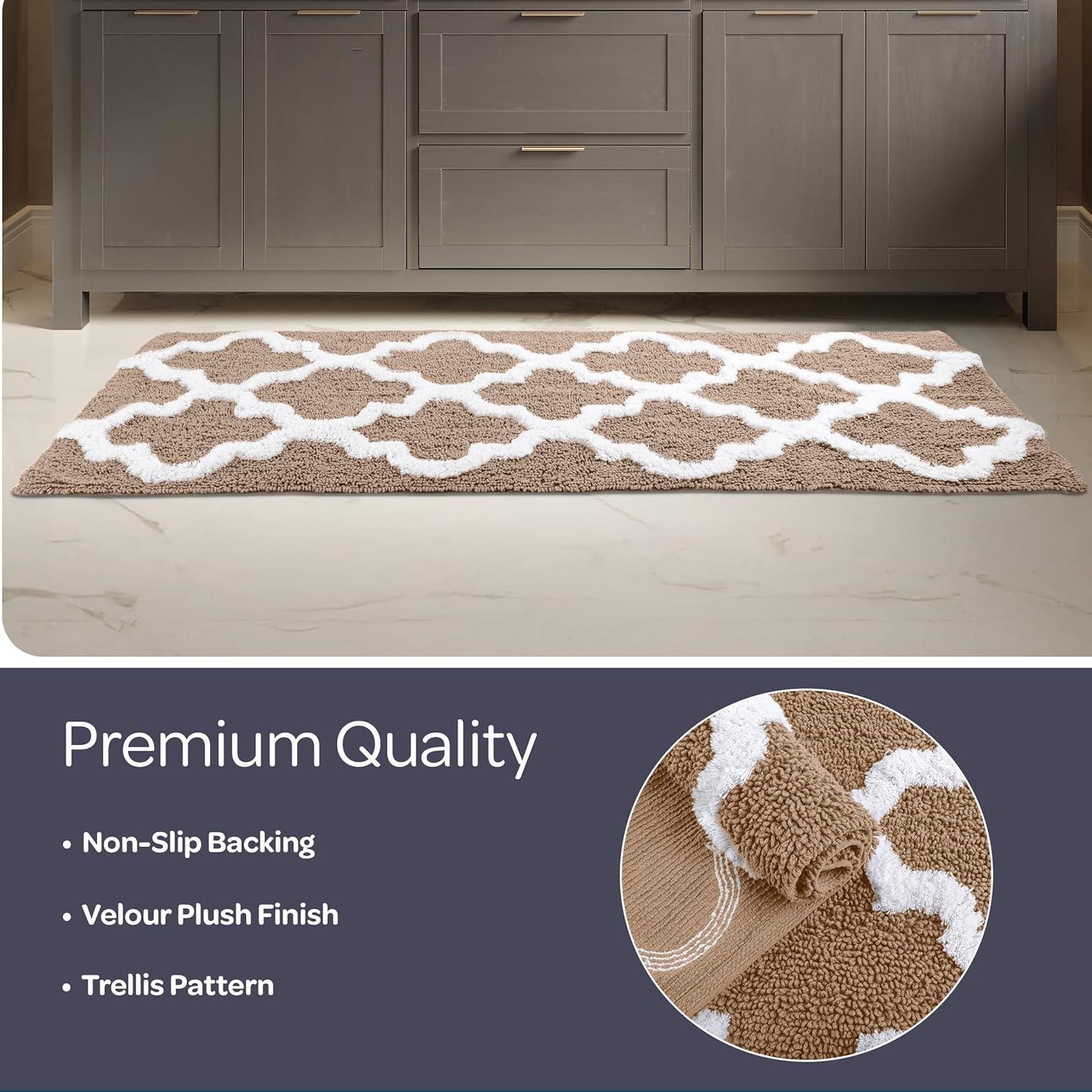 image100 Cotton Bathroom Rug 24x60Inch Bathmat with Trellis Pattern and NonSlip Base Machine Washable Bathroom Rugs by Lavish Home BlackTaupe