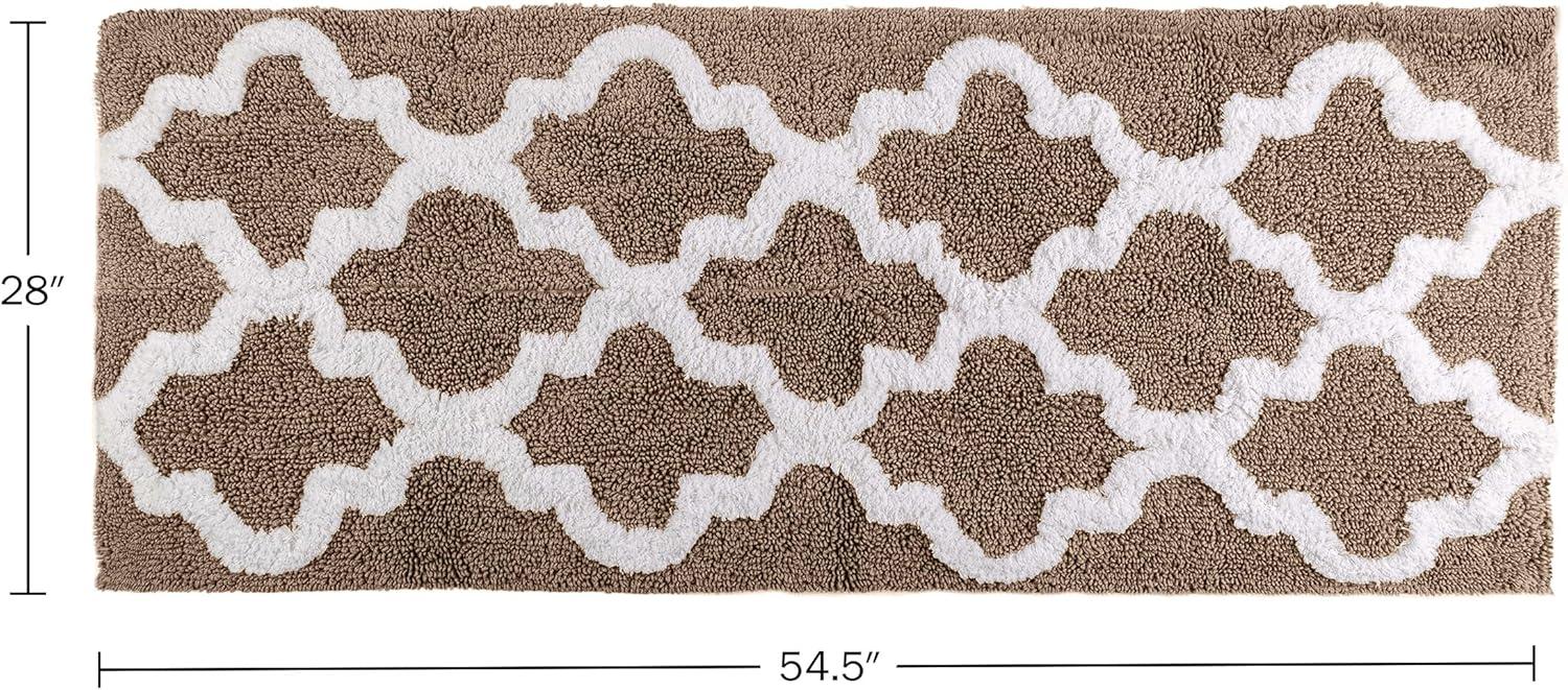 image100 Cotton Bathroom Rug 24x60Inch Bathmat with Trellis Pattern and NonSlip Base Machine Washable Bathroom Rugs by Lavish Home BlackTaupe