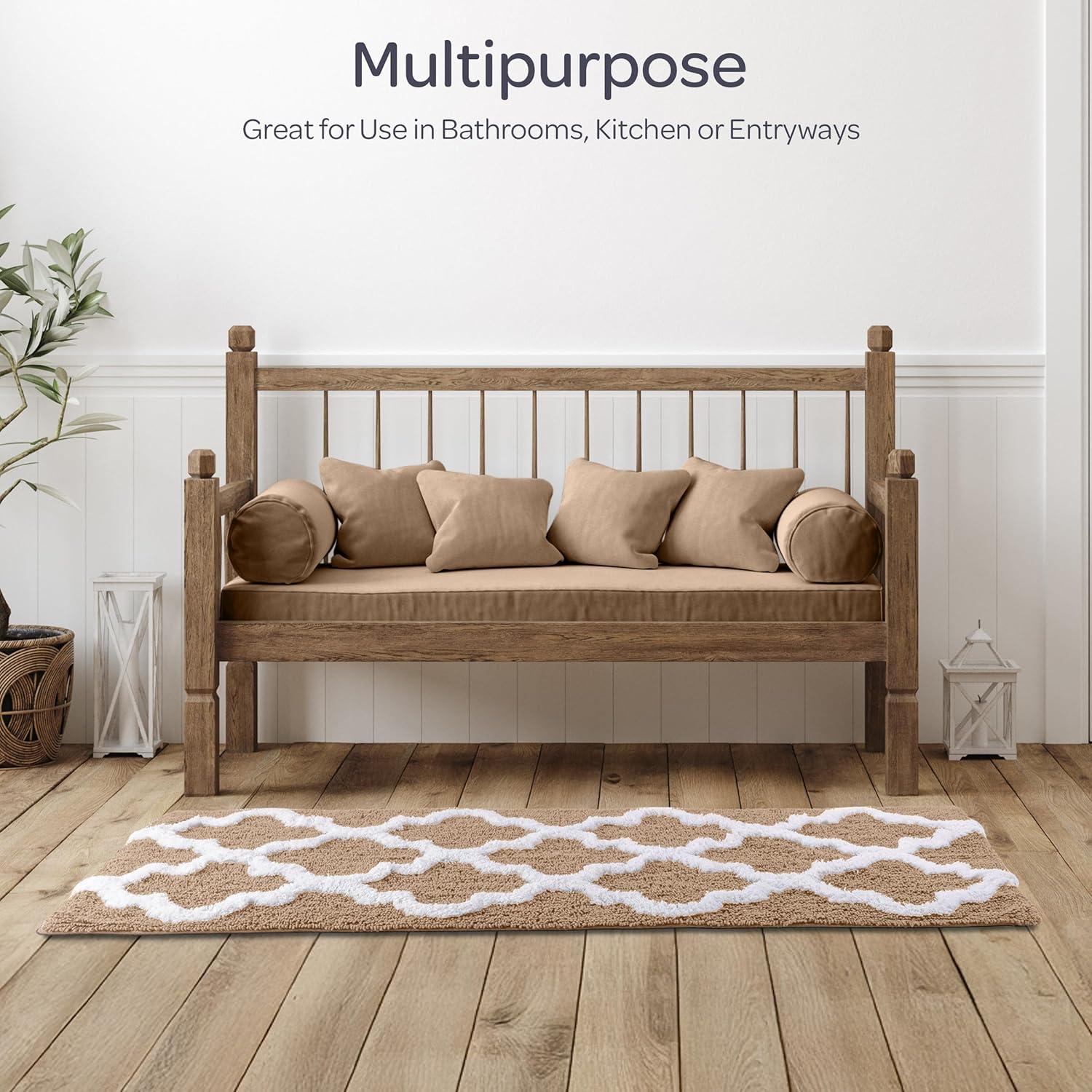 image100 Cotton Bathroom Rug 24x60Inch Bathmat with Trellis Pattern and NonSlip Base Machine Washable Bathroom Rugs by Lavish Home BlackTaupe