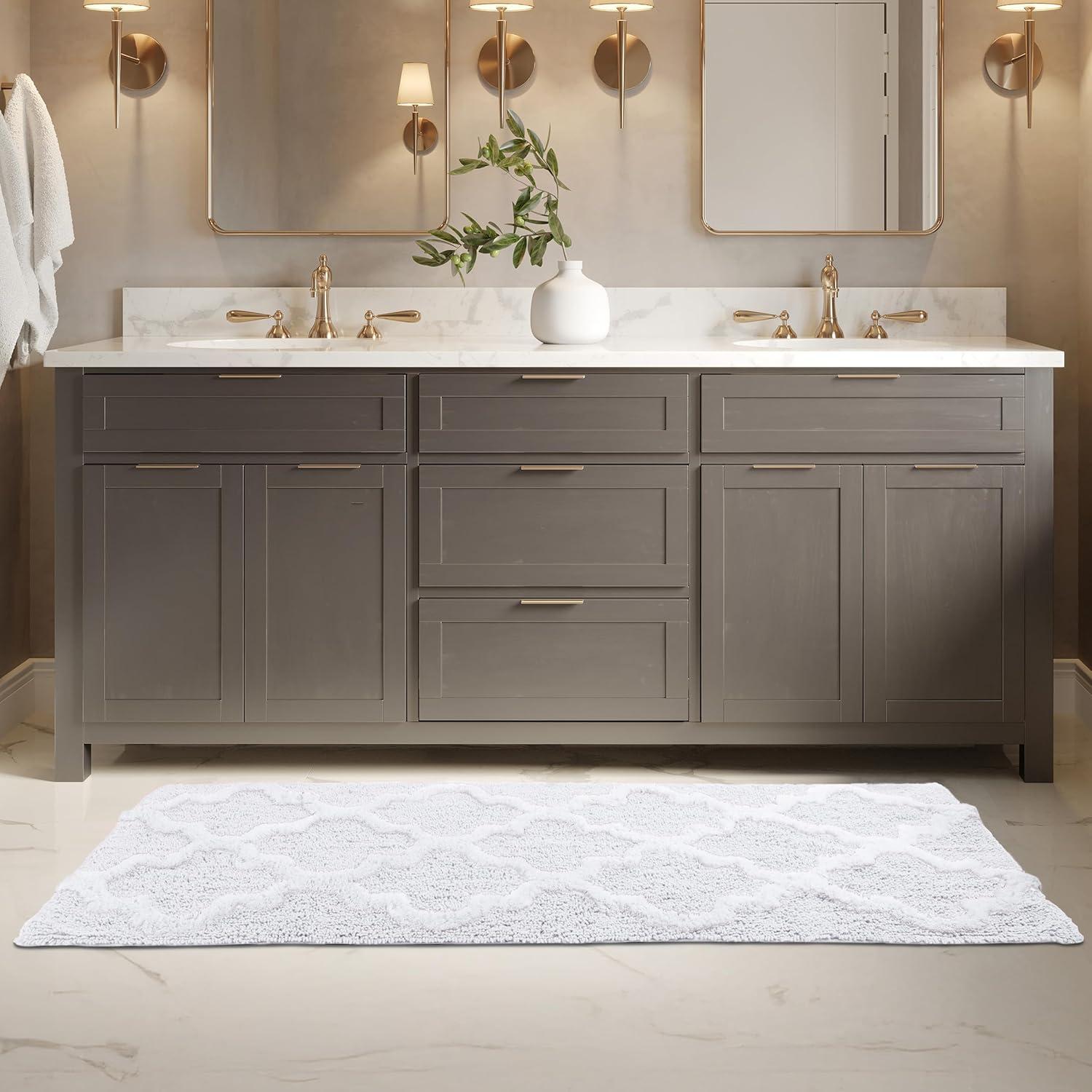 image100 Cotton Bathroom Rug 24x60Inch Bathmat with Trellis Pattern and NonSlip Base Machine Washable Bathroom Rugs by Lavish Home BlackWhite