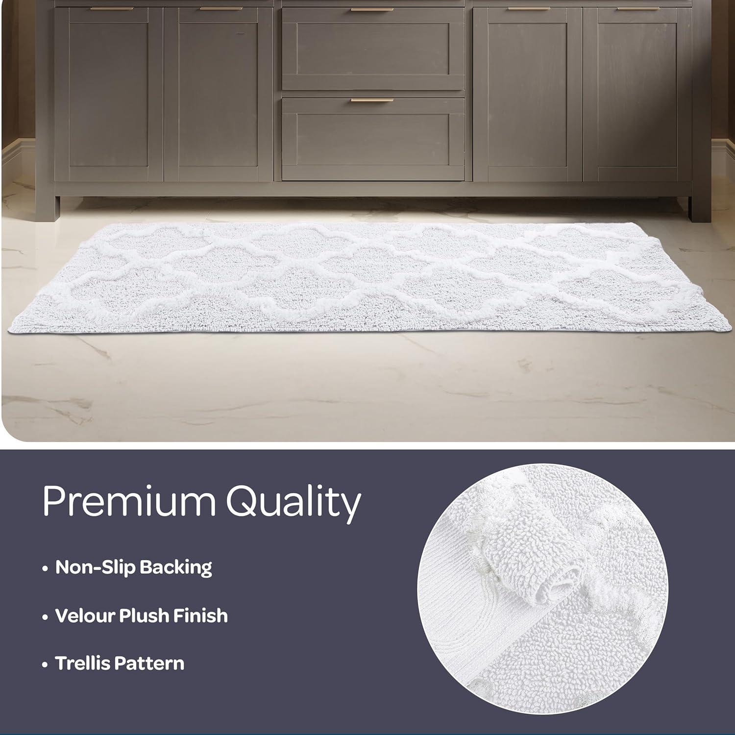 image100 Cotton Bathroom Rug 24x60Inch Bathmat with Trellis Pattern and NonSlip Base Machine Washable Bathroom Rugs by Lavish Home BlackWhite