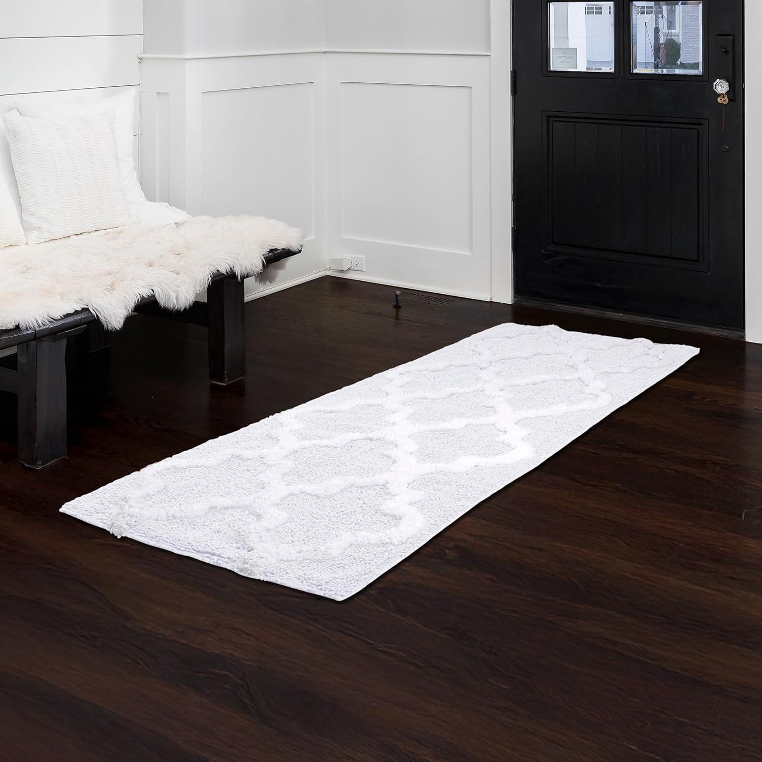 image100 Cotton Bathroom Rug 24x60Inch Bathmat with Trellis Pattern and NonSlip Base Machine Washable Bathroom Rugs by Lavish Home BlackWhite