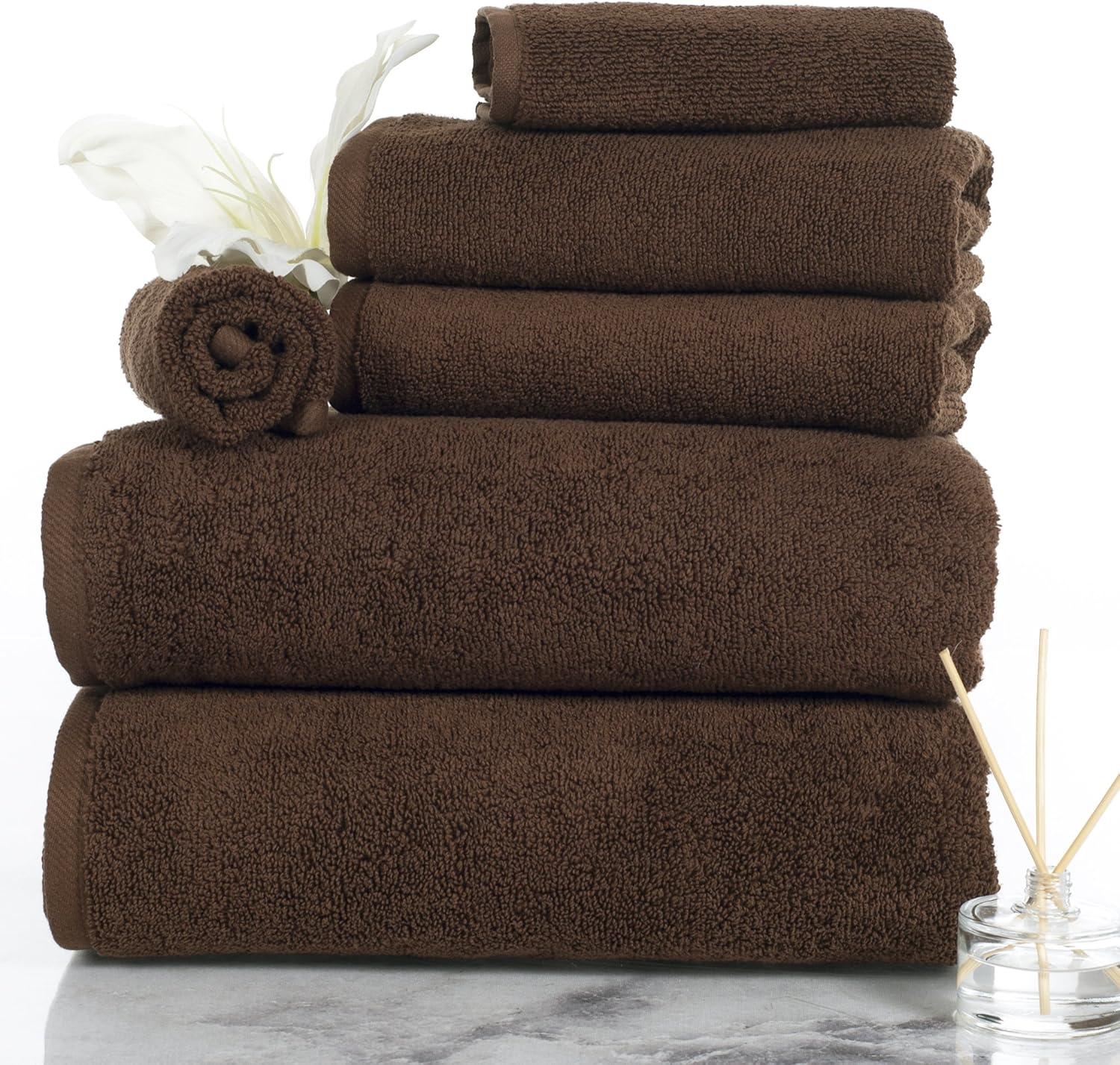 image100 Percent Cotton Towel Set Zero Twist Soft and Absorbent 6 Piece Set With 2 Bath Towels 2 Hand Towels and 2 Washcloths Chocolate By Lavish HomeChocolate