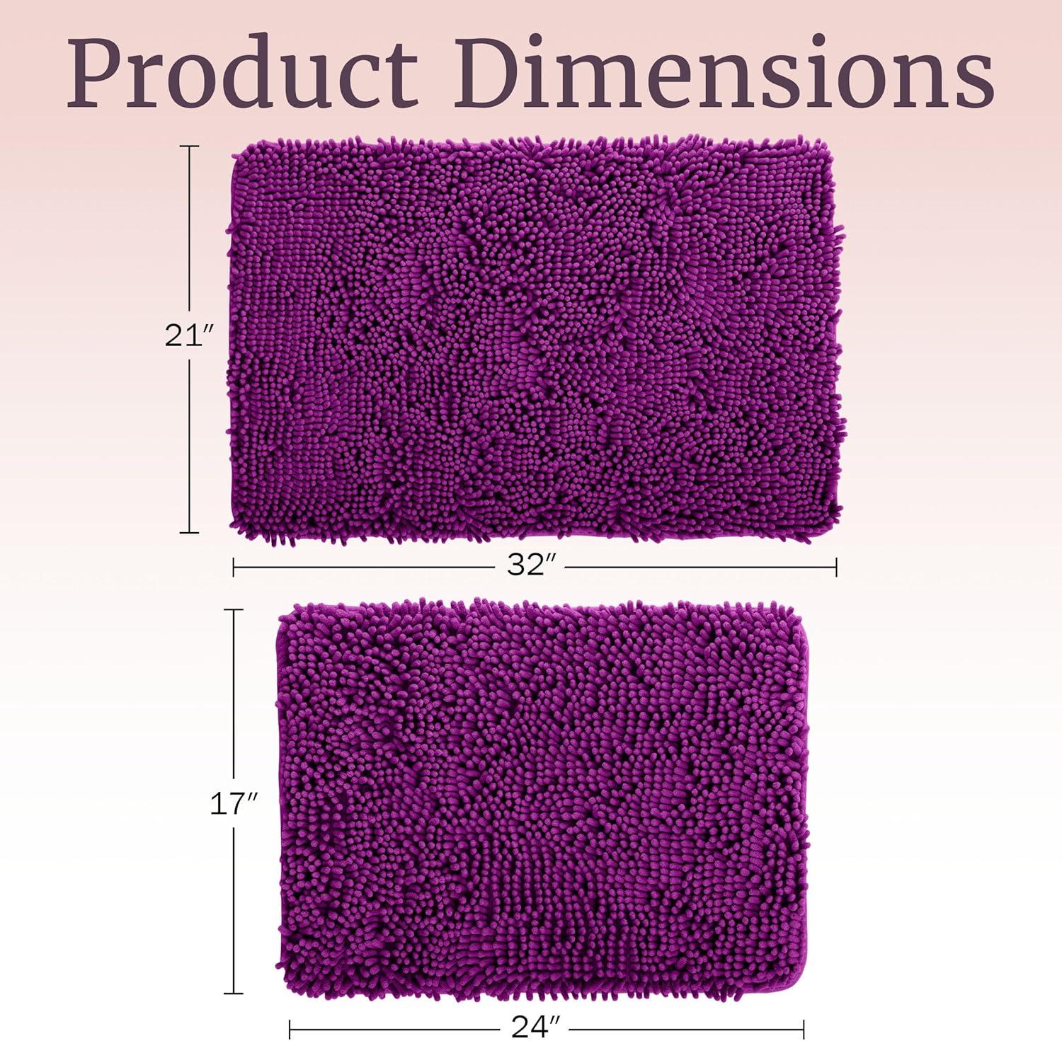 image2 Piece Bathroom Rug Set 32x21 Inch and 24x17 Inch Memory Foam Bath Mats with Chenille Shag Top for Stylish Bathroom Decor Machine Washable Bath Rugs Set of 2 by Lavish Home Purple