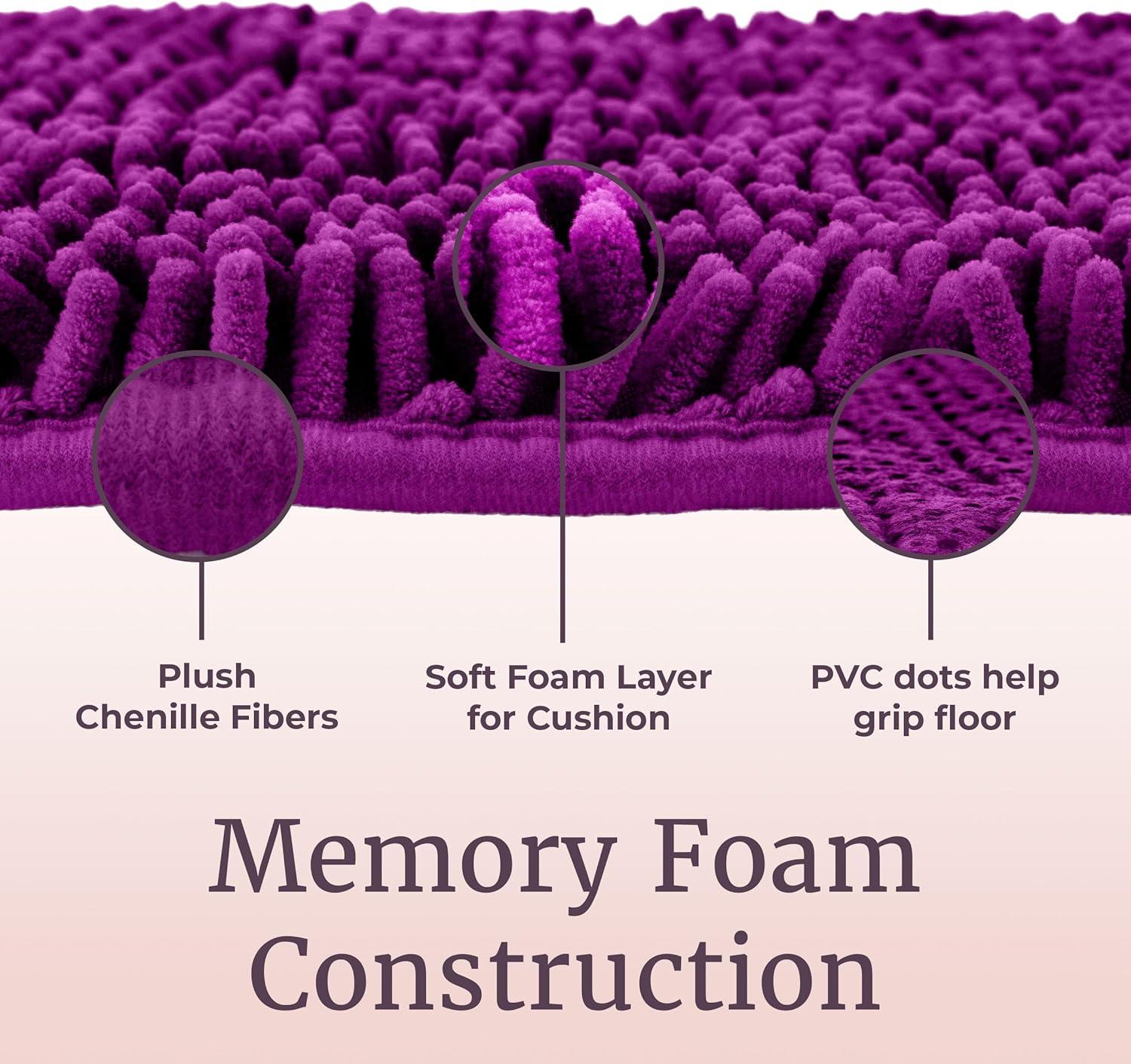 image2 Piece Bathroom Rug Set 32x21 Inch and 24x17 Inch Memory Foam Bath Mats with Chenille Shag Top for Stylish Bathroom Decor Machine Washable Bath Rugs Set of 2 by Lavish Home Purple