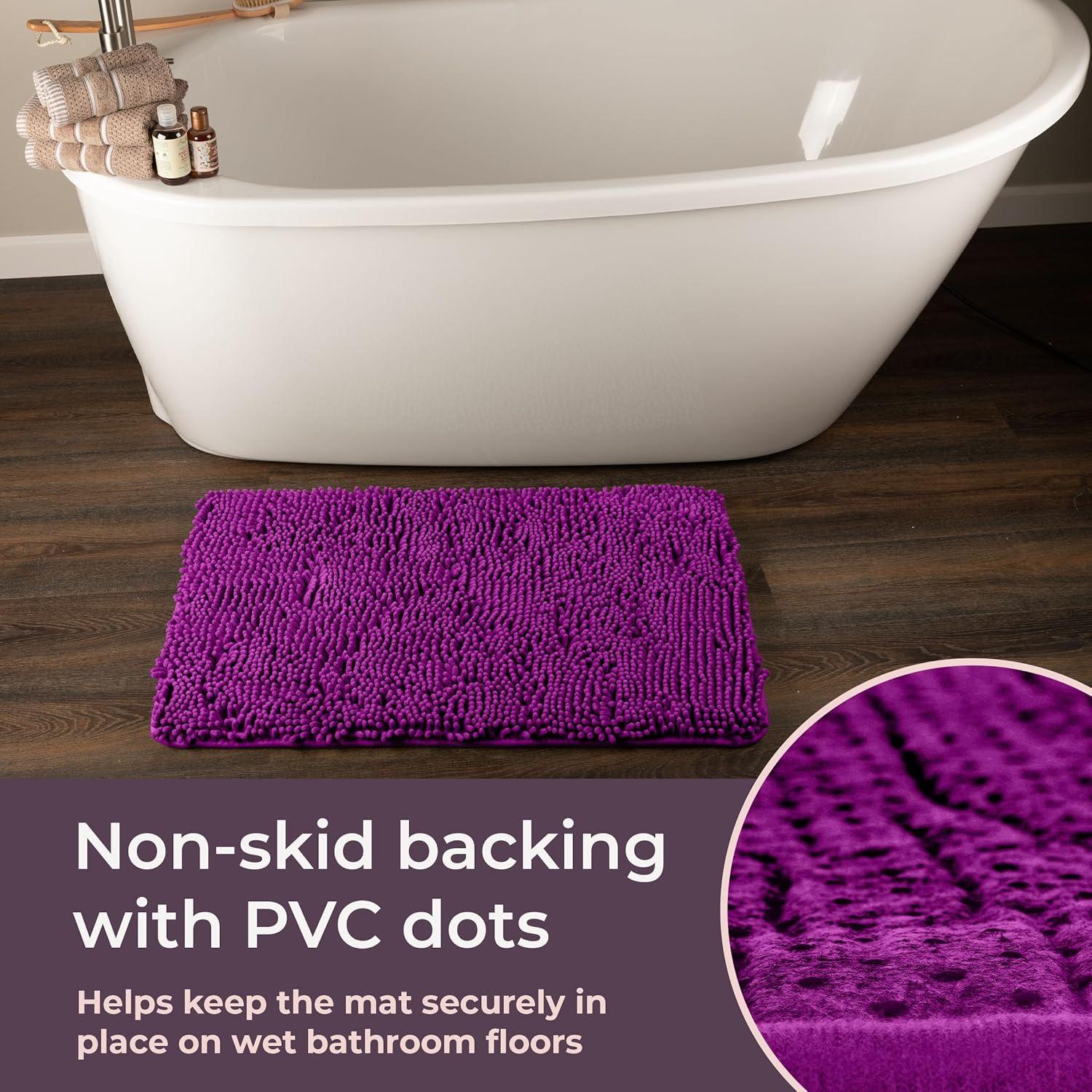 image2 Piece Bathroom Rug Set 32x21 Inch and 24x17 Inch Memory Foam Bath Mats with Chenille Shag Top for Stylish Bathroom Decor Machine Washable Bath Rugs Set of 2 by Lavish Home Purple