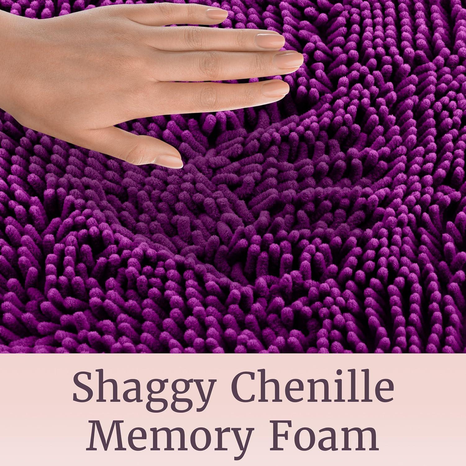 image2 Piece Bathroom Rug Set 32x21 Inch and 24x17 Inch Memory Foam Bath Mats with Chenille Shag Top for Stylish Bathroom Decor Machine Washable Bath Rugs Set of 2 by Lavish Home Purple