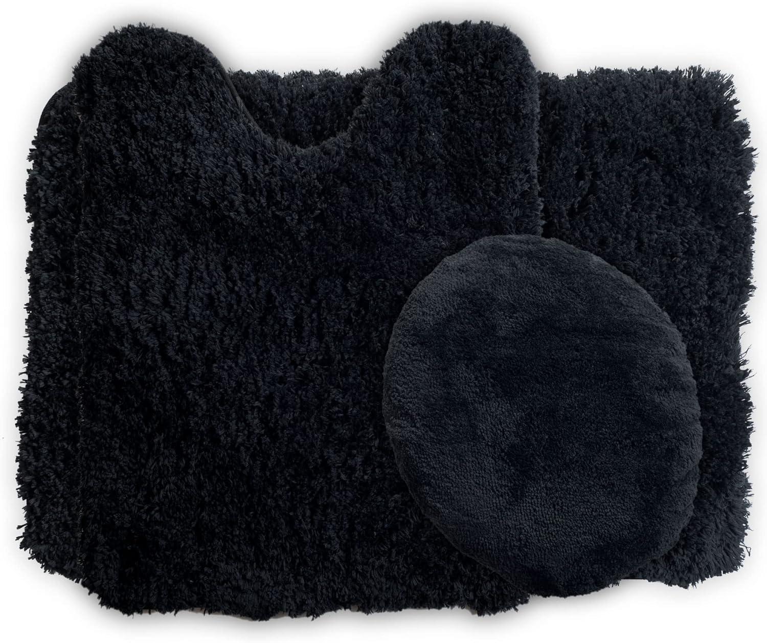 image3Piece Bathroom Rug Set NonSlip Bath Mat Set with Bath Rug Contour Mat and Toilet Lid Cover Machine Washable Mats by Lavish Home BlackBlack