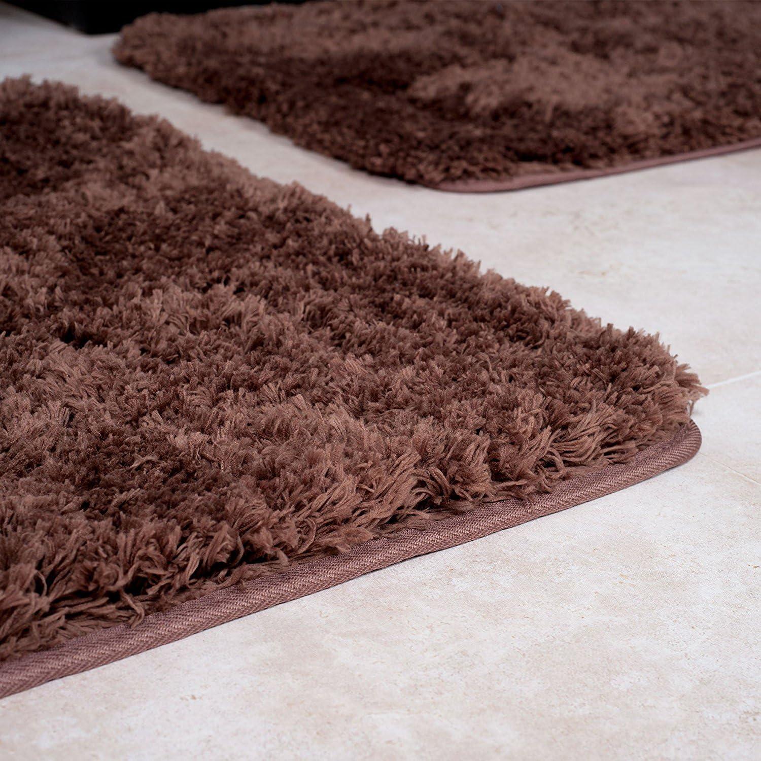 image3Piece Bathroom Rug Set NonSlip Bath Mat Set with Bath Rug Contour Mat and Toilet Lid Cover Machine Washable Mats by Lavish Home BlackChocolate