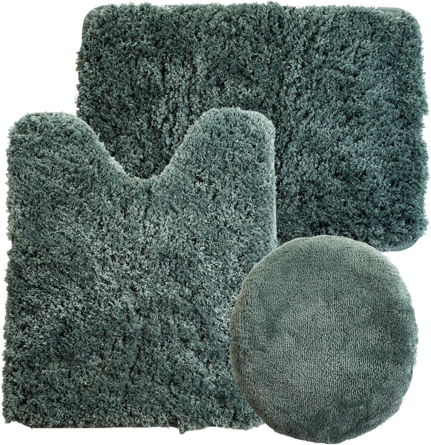 image3Piece Bathroom Rug Set NonSlip Bath Mat Set with Bath Rug Contour Mat and Toilet Lid Cover Machine Washable Mats by Lavish Home BlackGreen