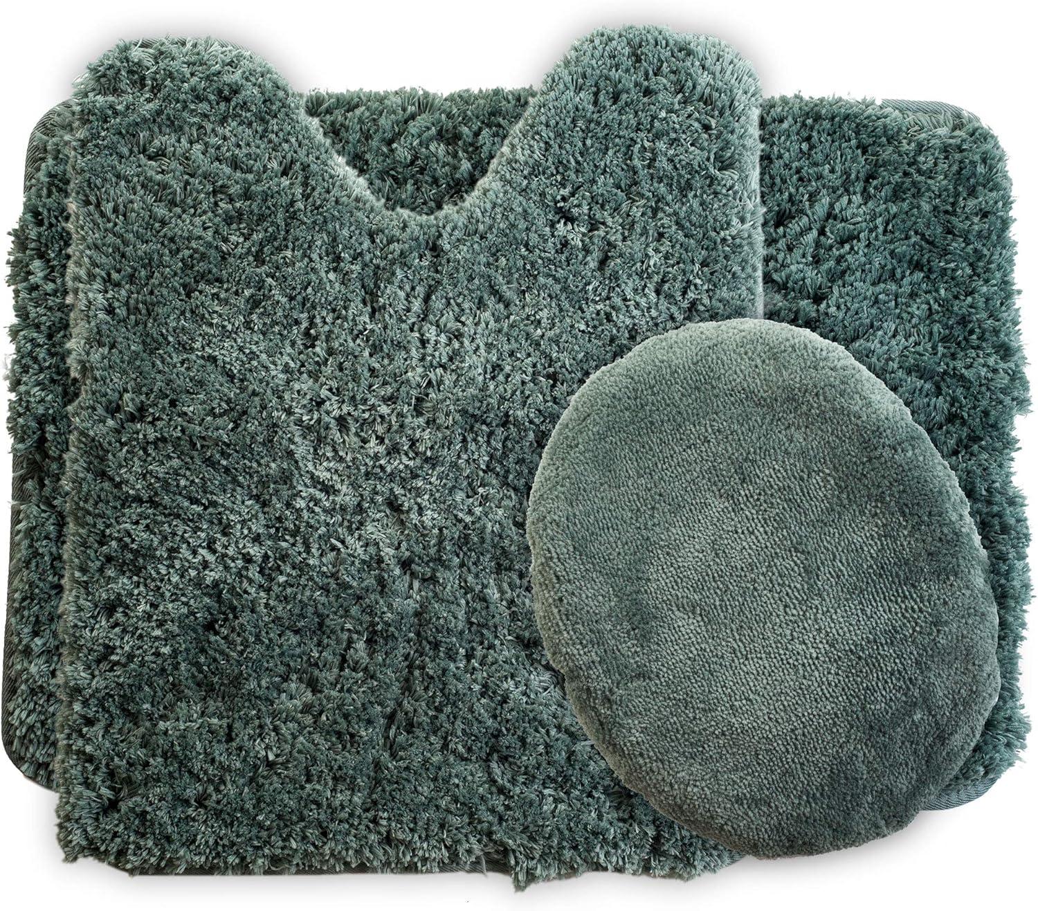 image3Piece Bathroom Rug Set NonSlip Bath Mat Set with Bath Rug Contour Mat and Toilet Lid Cover Machine Washable Mats by Lavish Home BlackGreen