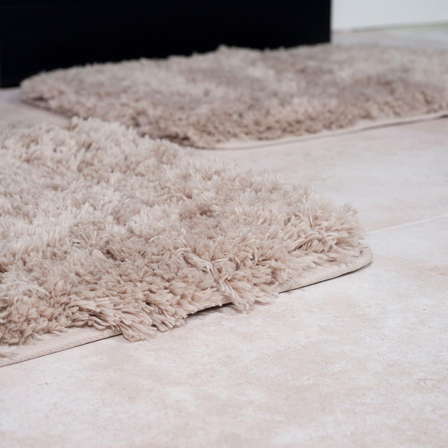 image3Piece Bathroom Rug Set NonSlip Bath Mat Set with Bath Rug Contour Mat and Toilet Lid Cover Machine Washable Mats by Lavish Home BlackTaupe