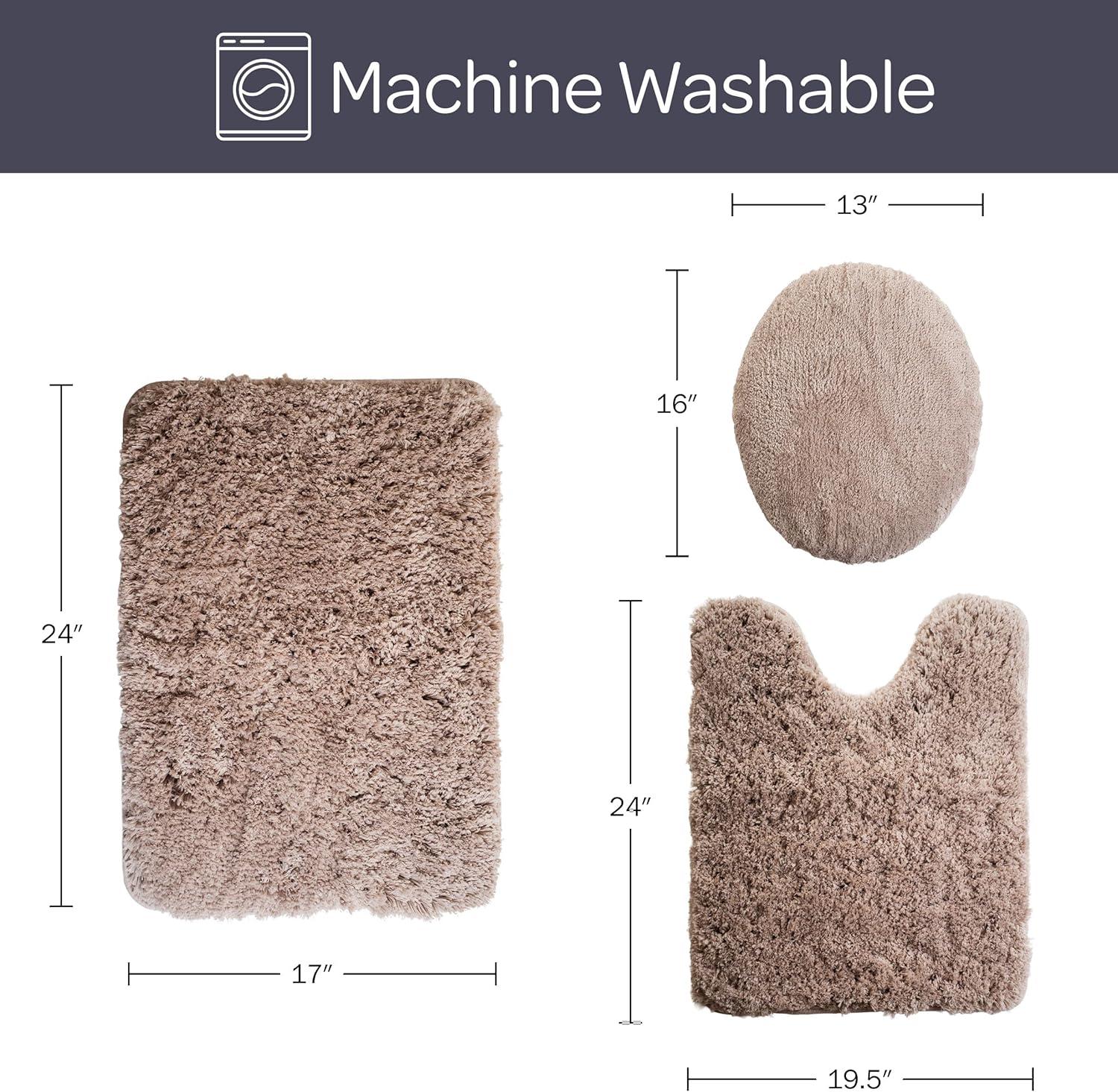 image3Piece Bathroom Rug Set NonSlip Bath Mat Set with Bath Rug Contour Mat and Toilet Lid Cover Machine Washable Mats by Lavish Home BlackTaupe