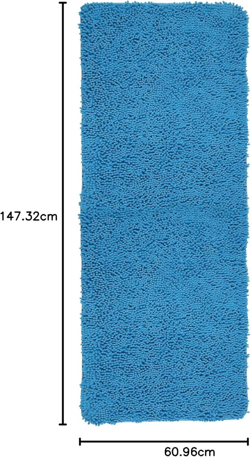 imageBath Mat 58x24Inch Bathroom Runner with NonSlip Backing Absorbent HighPile Chenille Memory Foam Bathroom Rug by Lavish Home WhiteBlue