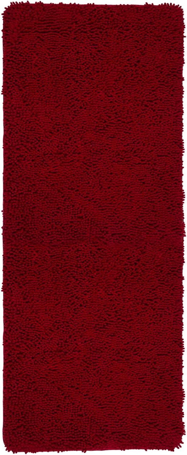 imageBath Mat 58x24Inch Bathroom Runner with NonSlip Backing Absorbent HighPile Chenille Memory Foam Bathroom Rug by Lavish Home WhiteBurgundy