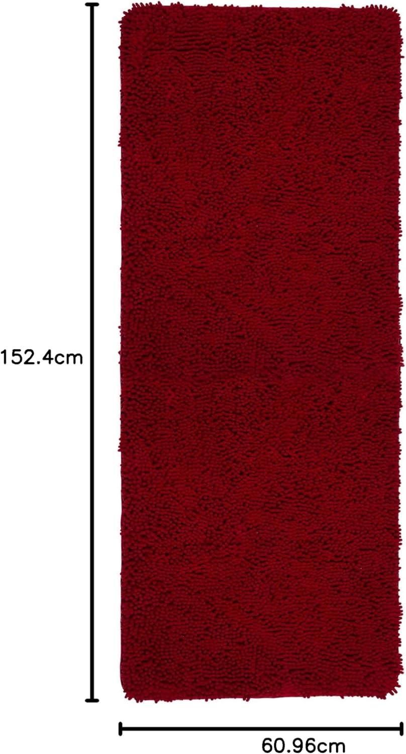 imageBath Mat 58x24Inch Bathroom Runner with NonSlip Backing Absorbent HighPile Chenille Memory Foam Bathroom Rug by Lavish Home WhiteBurgundy