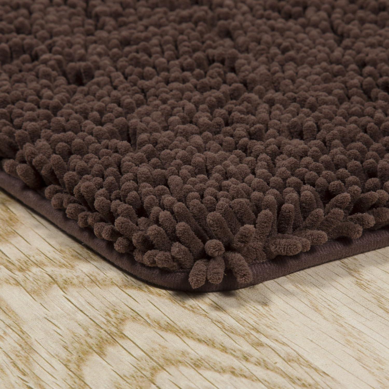 imageBath Mat 58x24Inch Bathroom Runner with NonSlip Backing Absorbent HighPile Chenille Memory Foam Bathroom Rug by Lavish Home WhiteChocolate
