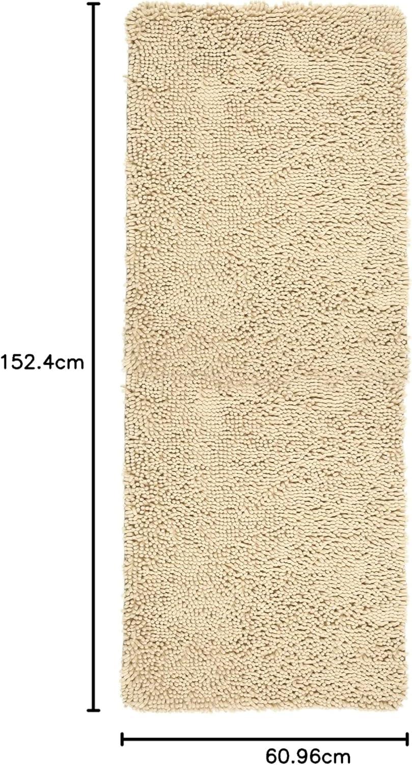 imageBath Mat 58x24Inch Bathroom Runner with NonSlip Backing Absorbent HighPile Chenille Memory Foam Bathroom Rug by Lavish Home WhiteIvory