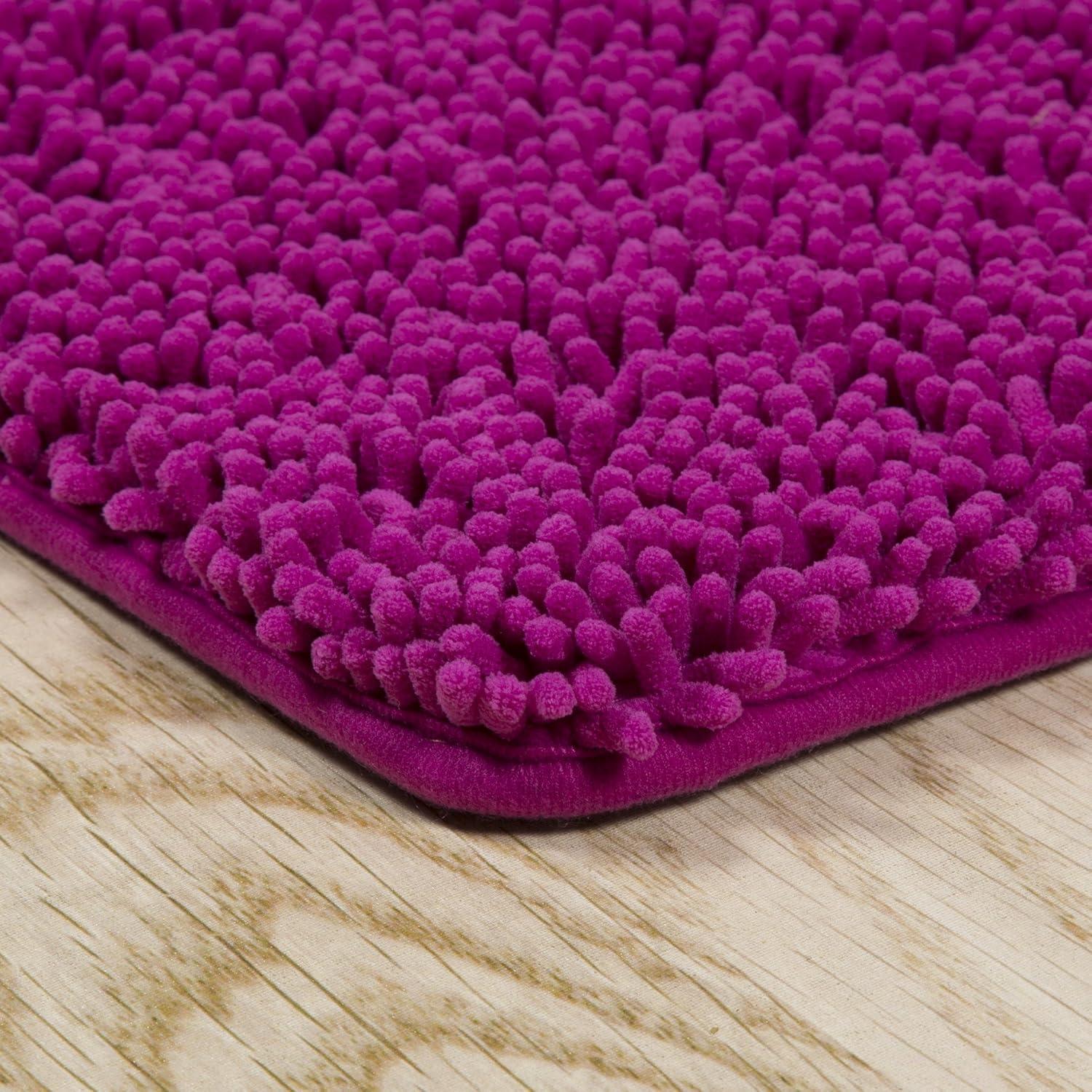 imageBath Mat 58x24Inch Bathroom Runner with NonSlip Backing Absorbent HighPile Chenille Memory Foam Bathroom Rug by Lavish Home WhitePink