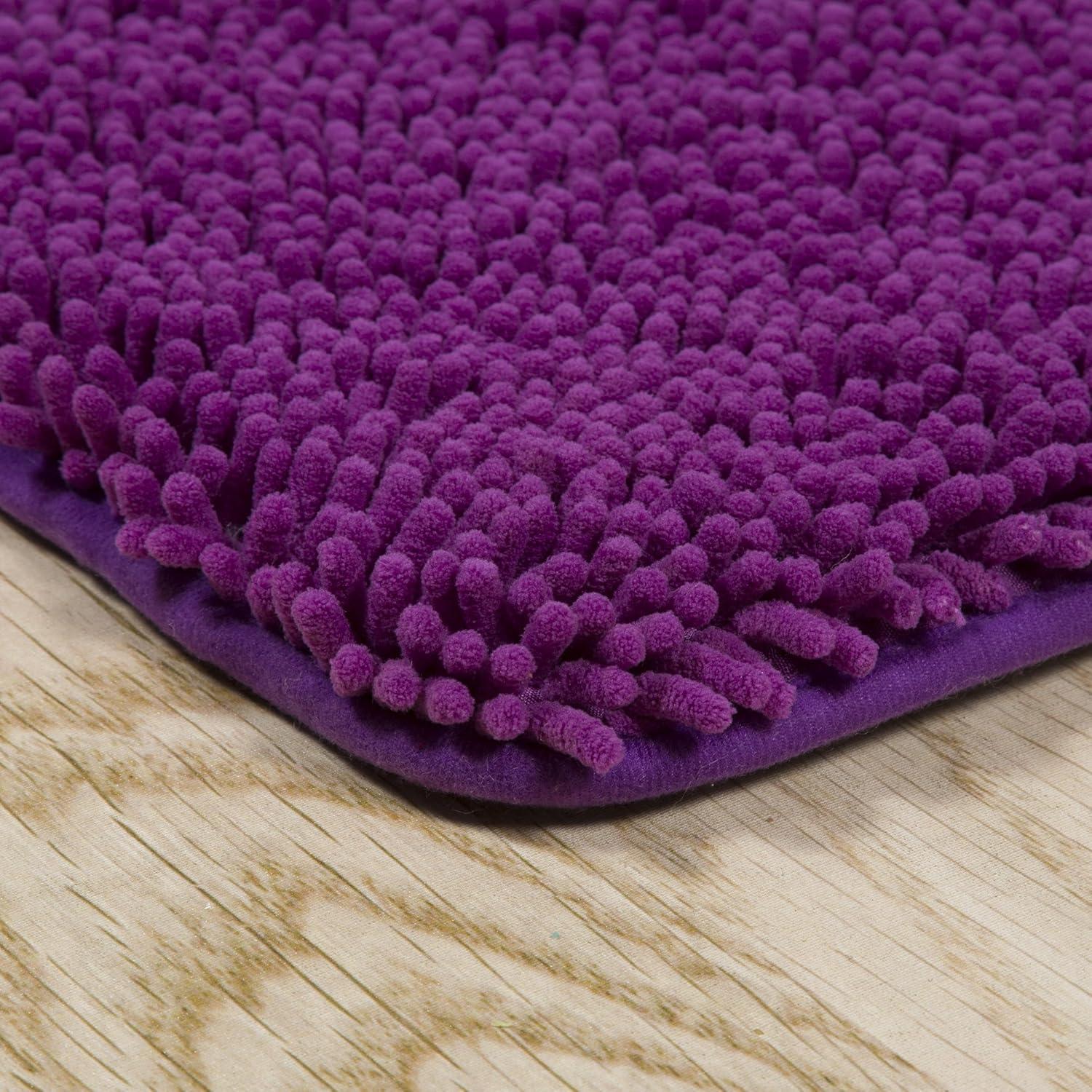 imageBath Mat 58x24Inch Bathroom Runner with NonSlip Backing Absorbent HighPile Chenille Memory Foam Bathroom Rug by Lavish Home WhitePurple
