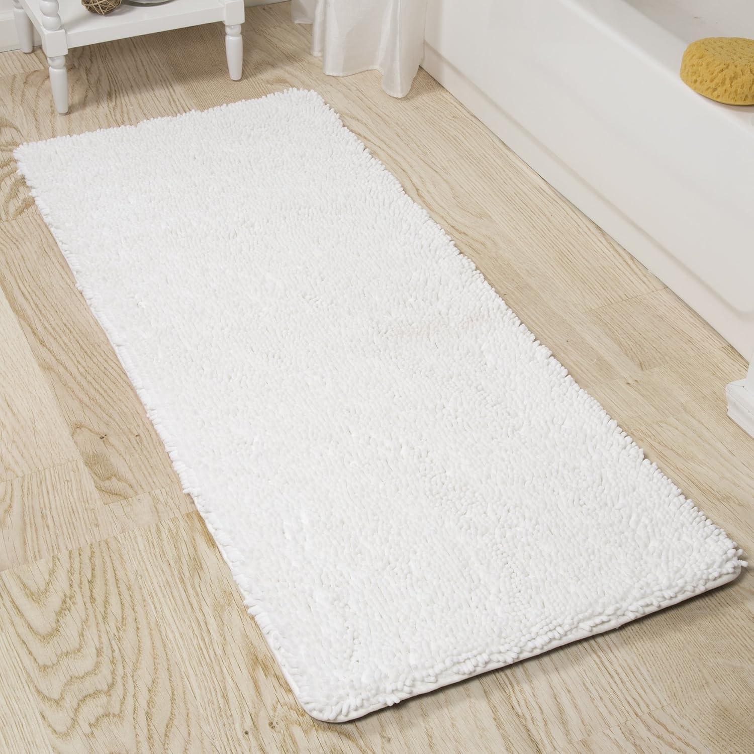 imageBath Mat 58x24Inch Bathroom Runner with NonSlip Backing Absorbent HighPile Chenille Memory Foam Bathroom Rug by Lavish Home WhiteWhite