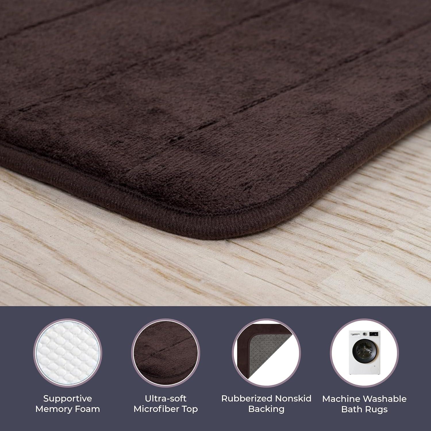 imageBathroom Rug Set2Piece Memory Foam BathmatsStriped Microfiber TopNonSlip Absorbent Runner for Shower Tub Sink or Kitchen by Lavish Home Brown