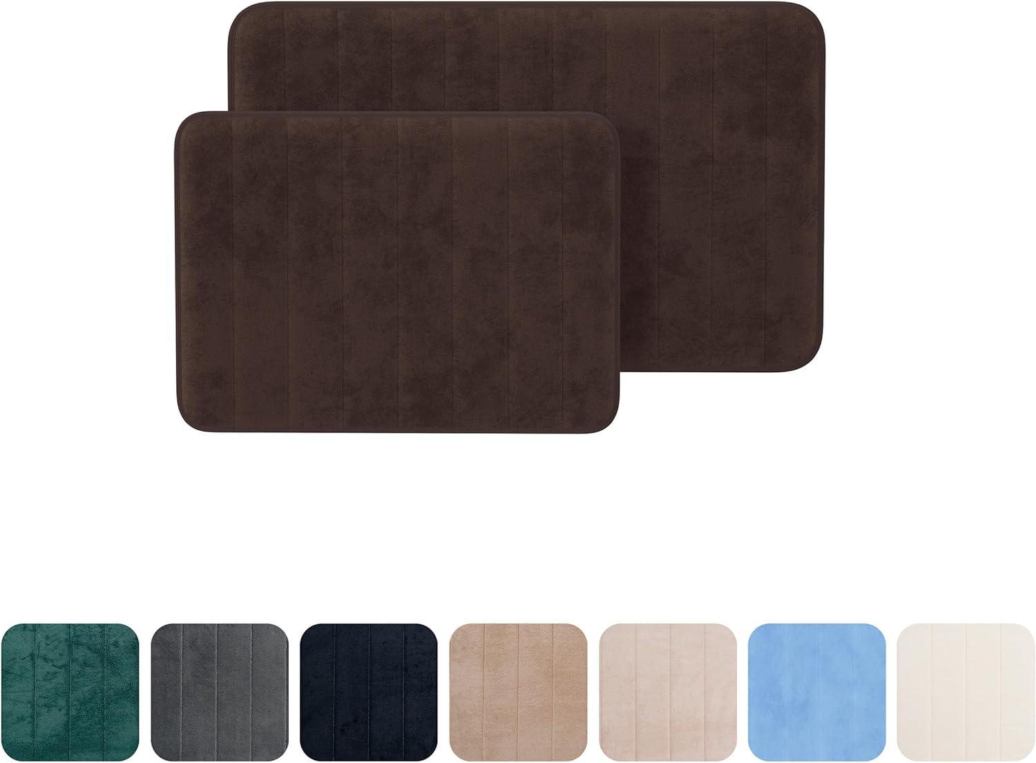 imageBathroom Rug Set2Piece Memory Foam BathmatsStriped Microfiber TopNonSlip Absorbent Runner for Shower Tub Sink or Kitchen by Lavish Home Brown