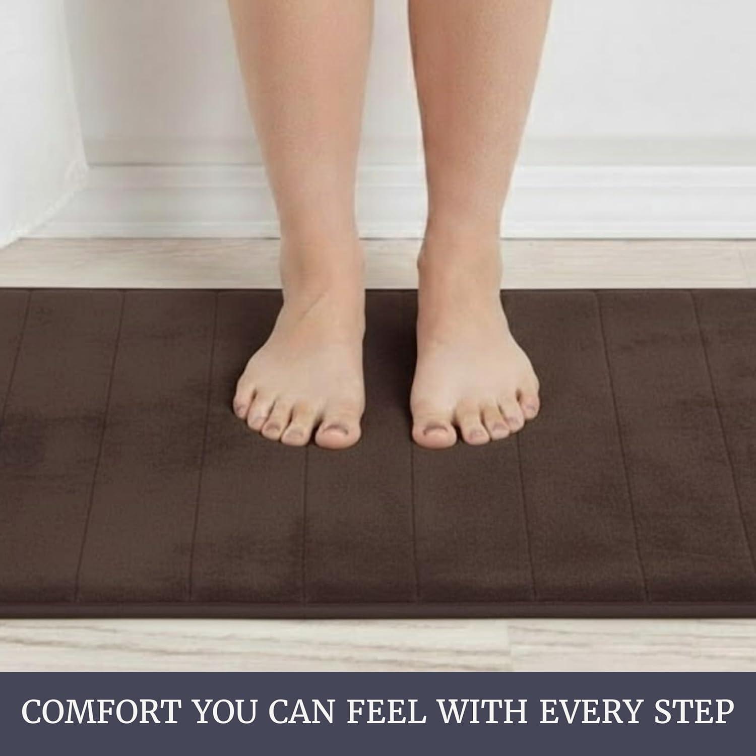 imageBathroom Rug Set2Piece Memory Foam BathmatsStriped Microfiber TopNonSlip Absorbent Runner for Shower Tub Sink or Kitchen by Lavish Home Brown