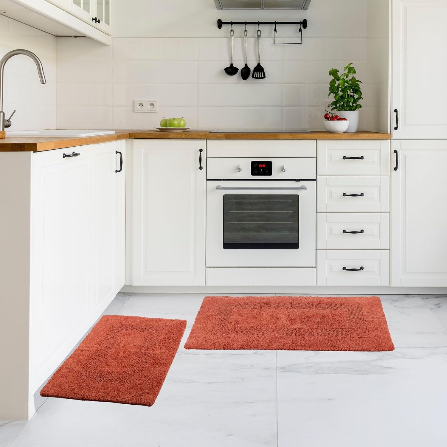 imageBathroom Rugs 2Piece Cotton Bathroom Mat Set Machine Washable Bath Mats for Washroom Kitchen or Laundry Room by Lavish Home TaupeBrick