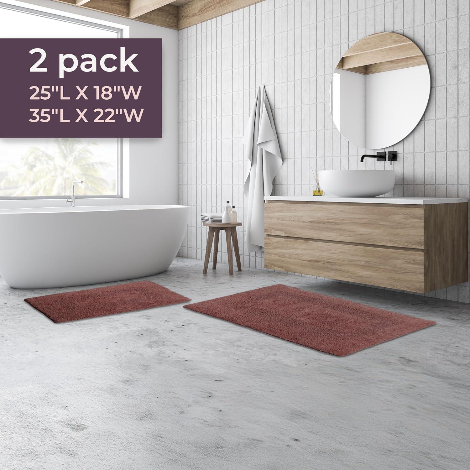 imageBathroom Rugs 2Piece Cotton Bathroom Mat Set Machine Washable Bath Mats for Washroom Kitchen or Laundry Room by Lavish Home TaupeBrown