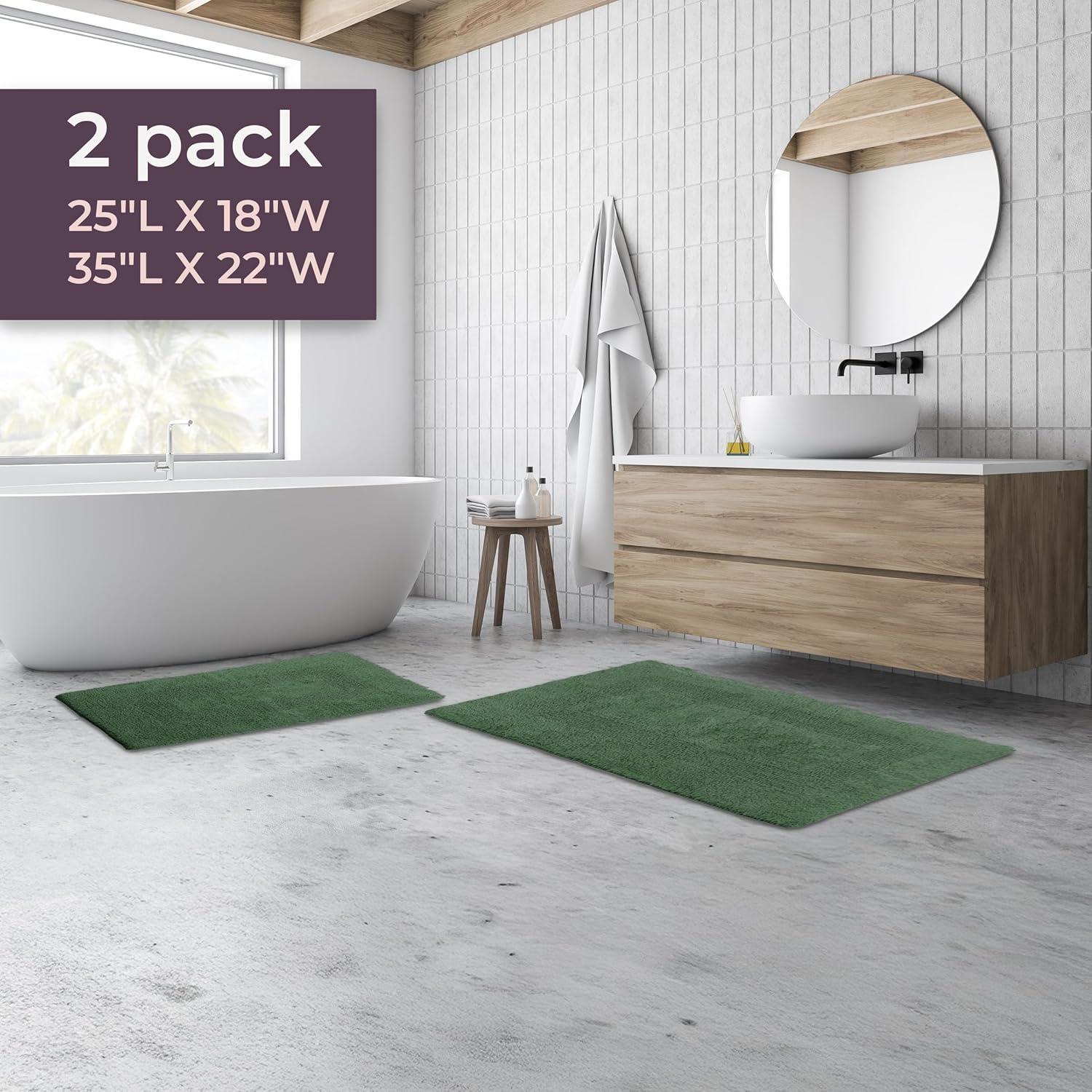imageBathroom Rugs 2Piece Cotton Bathroom Mat Set Machine Washable Bath Mats for Washroom Kitchen or Laundry Room by Lavish Home TaupeGreen