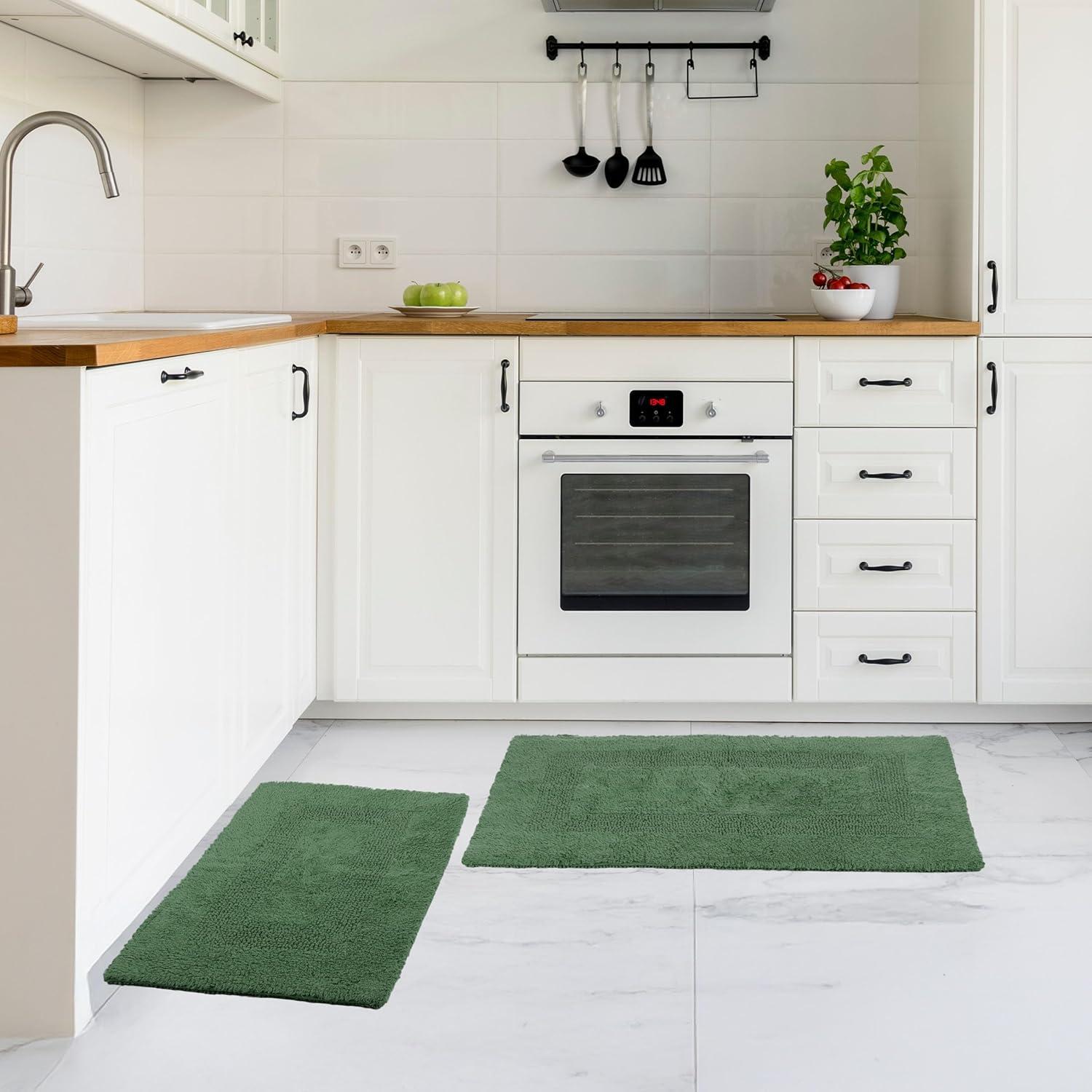 imageBathroom Rugs 2Piece Cotton Bathroom Mat Set Machine Washable Bath Mats for Washroom Kitchen or Laundry Room by Lavish Home TaupeGreen