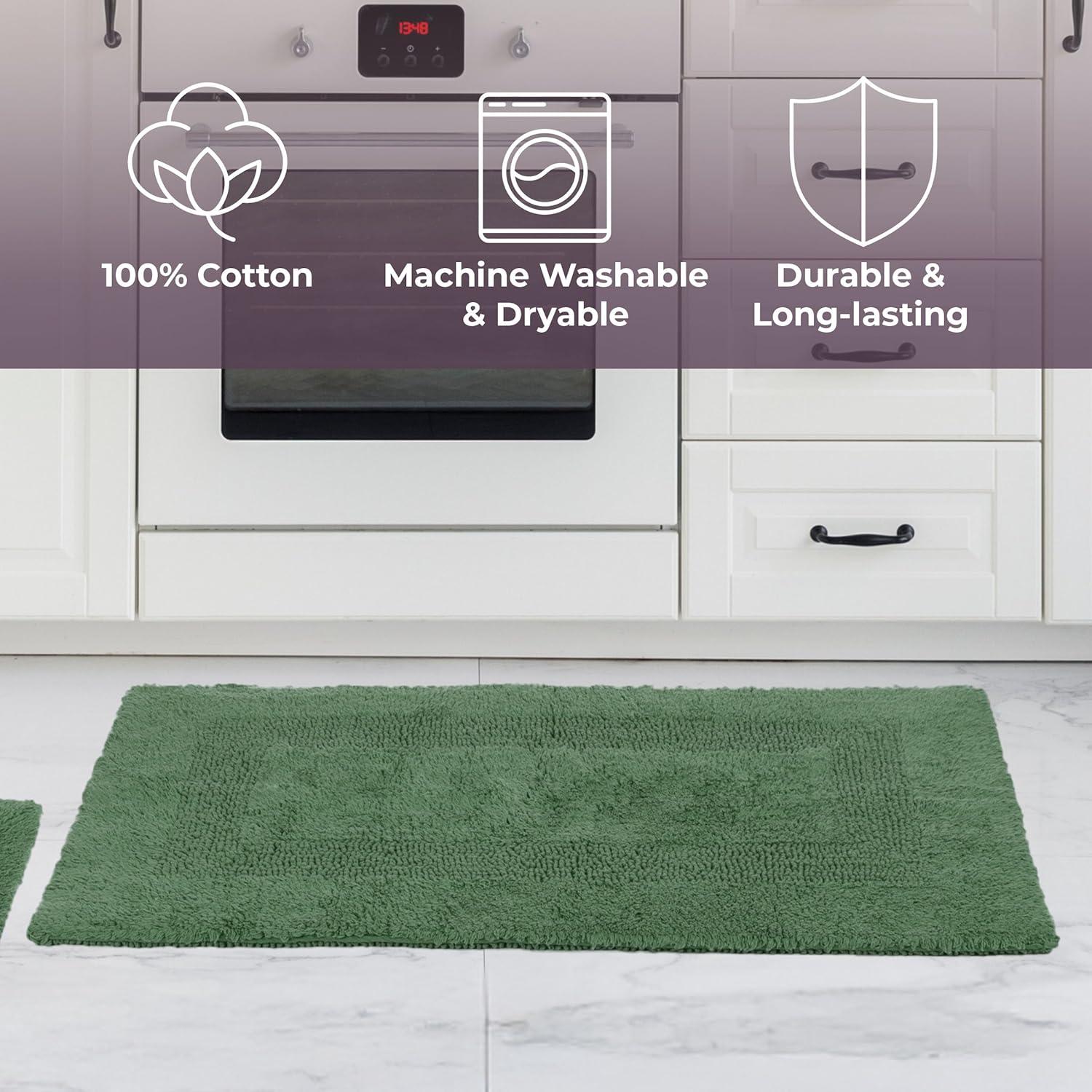 imageBathroom Rugs 2Piece Cotton Bathroom Mat Set Machine Washable Bath Mats for Washroom Kitchen or Laundry Room by Lavish Home TaupeGreen