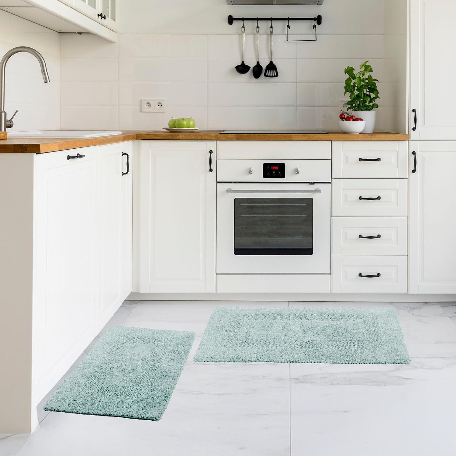 imageBathroom Rugs 2Piece Cotton Bathroom Mat Set Machine Washable Bath Mats for Washroom Kitchen or Laundry Room by Lavish Home TaupeSeafoam