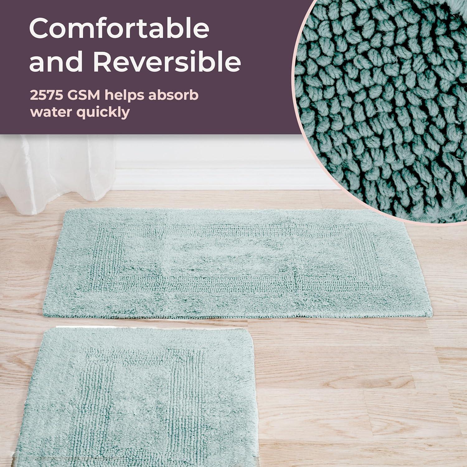 imageBathroom Rugs 2Piece Cotton Bathroom Mat Set Machine Washable Bath Mats for Washroom Kitchen or Laundry Room by Lavish Home TaupeSeafoam