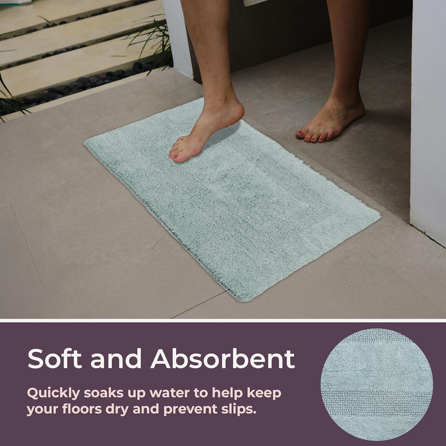 imageBathroom Rugs 2Piece Cotton Bathroom Mat Set Machine Washable Bath Mats for Washroom Kitchen or Laundry Room by Lavish Home TaupeSeafoam