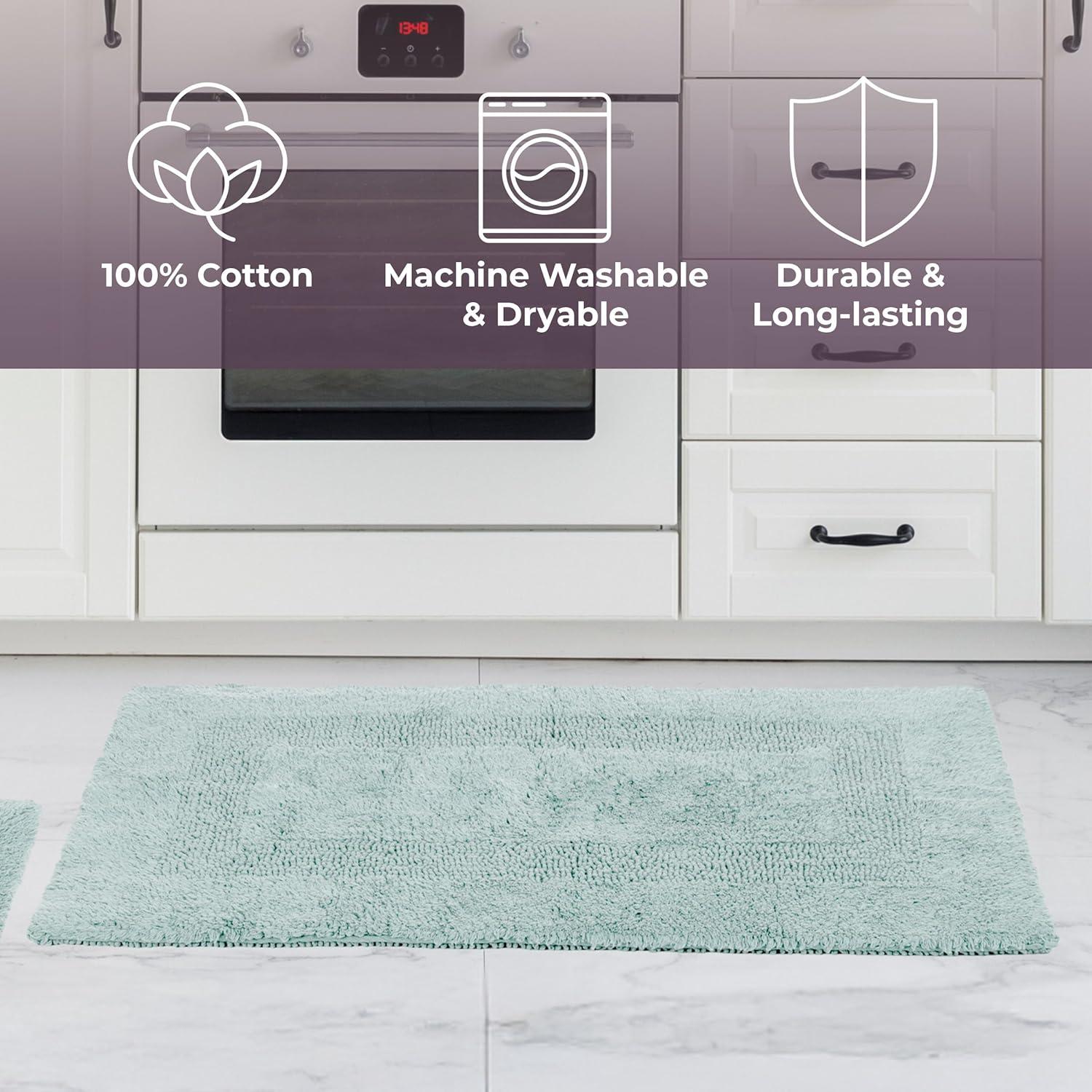 imageBathroom Rugs 2Piece Cotton Bathroom Mat Set Machine Washable Bath Mats for Washroom Kitchen or Laundry Room by Lavish Home TaupeSeafoam
