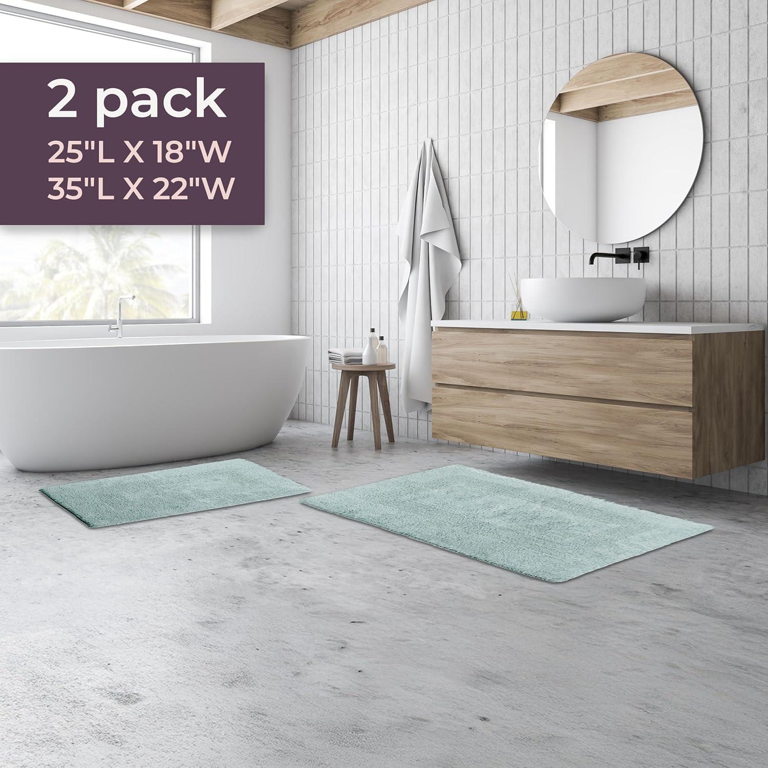imageBathroom Rugs 2Piece Cotton Bathroom Mat Set Machine Washable Bath Mats for Washroom Kitchen or Laundry Room by Lavish Home TaupeSeafoam