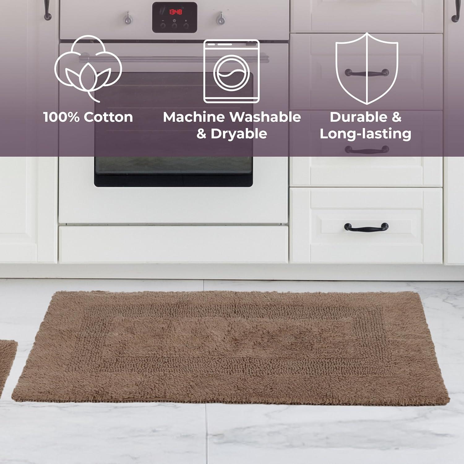 imageBathroom Rugs 2Piece Cotton Bathroom Mat Set Machine Washable Bath Mats for Washroom Kitchen or Laundry Room by Lavish Home TaupeTaupe