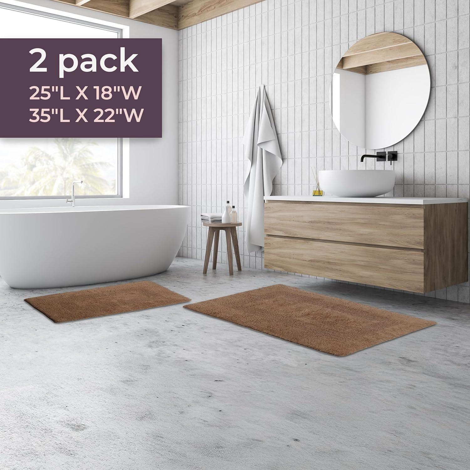 imageBathroom Rugs 2Piece Cotton Bathroom Mat Set Machine Washable Bath Mats for Washroom Kitchen or Laundry Room by Lavish Home TaupeTaupe