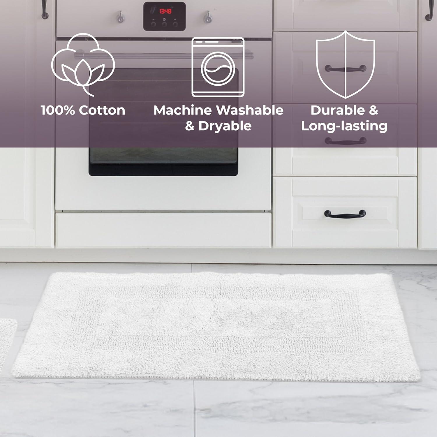 imageBathroom Rugs 2Piece Cotton Bathroom Mat Set Machine Washable Bath Mats for Washroom Kitchen or Laundry Room by Lavish Home TaupeWhite