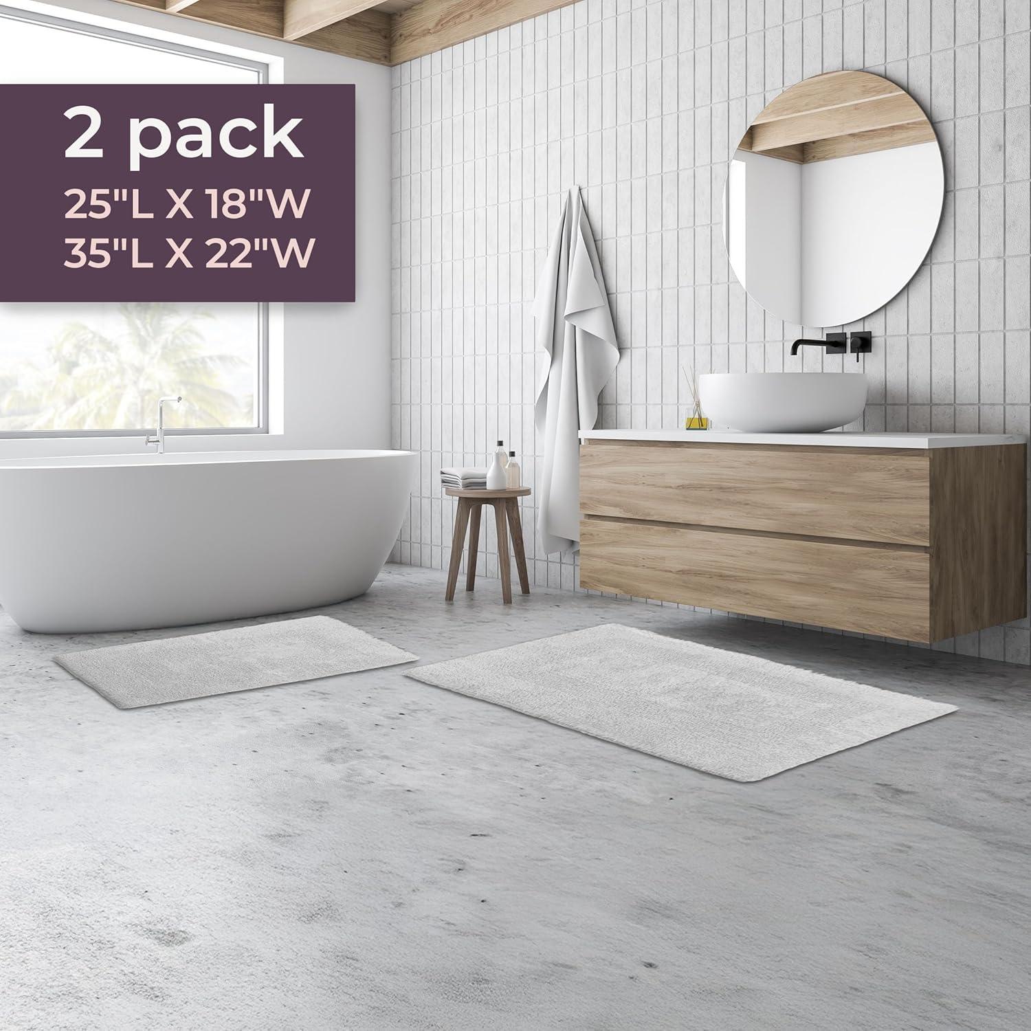 imageBathroom Rugs 2Piece Cotton Bathroom Mat Set Machine Washable Bath Mats for Washroom Kitchen or Laundry Room by Lavish Home TaupeWhite